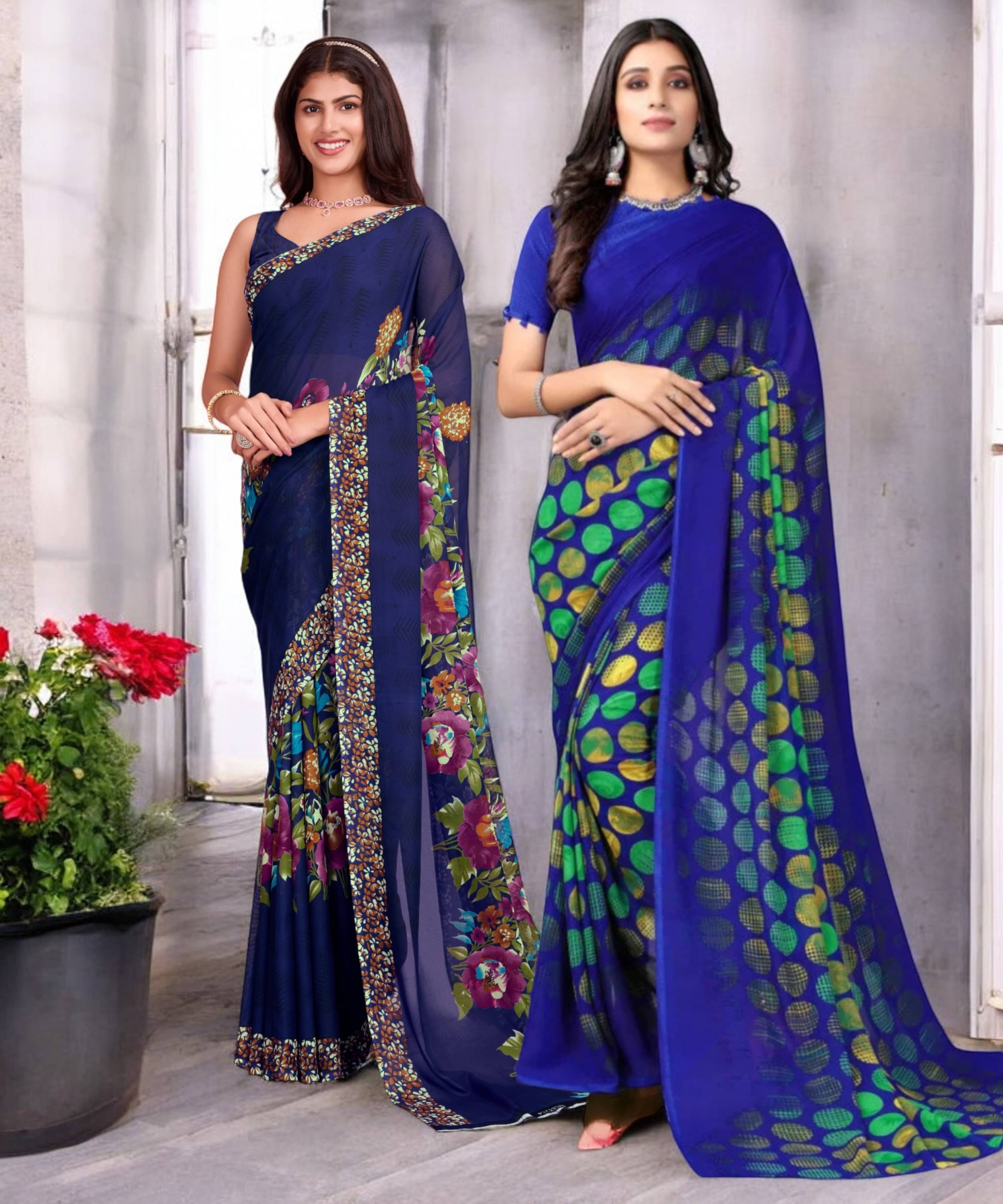 TTH Georgette Printed Saree With Unstitched Blouse Piece ( Multicolor ) TTH Georgette Printed Saree With Unstitched Blouse Piece ( Multicolor )