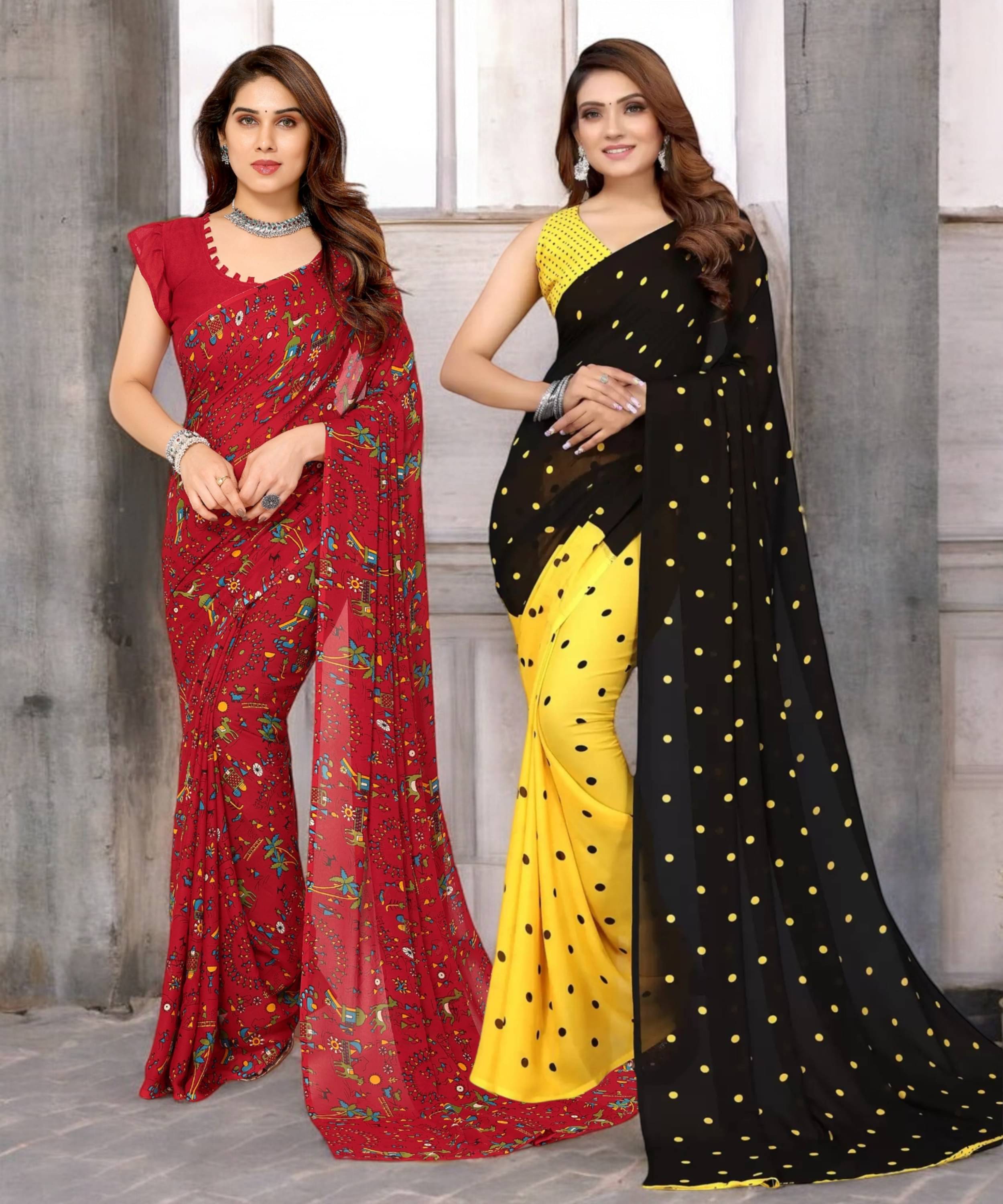     			TTH Georgette Printed Saree With Unstitched Blouse Piece ( Multicolor )