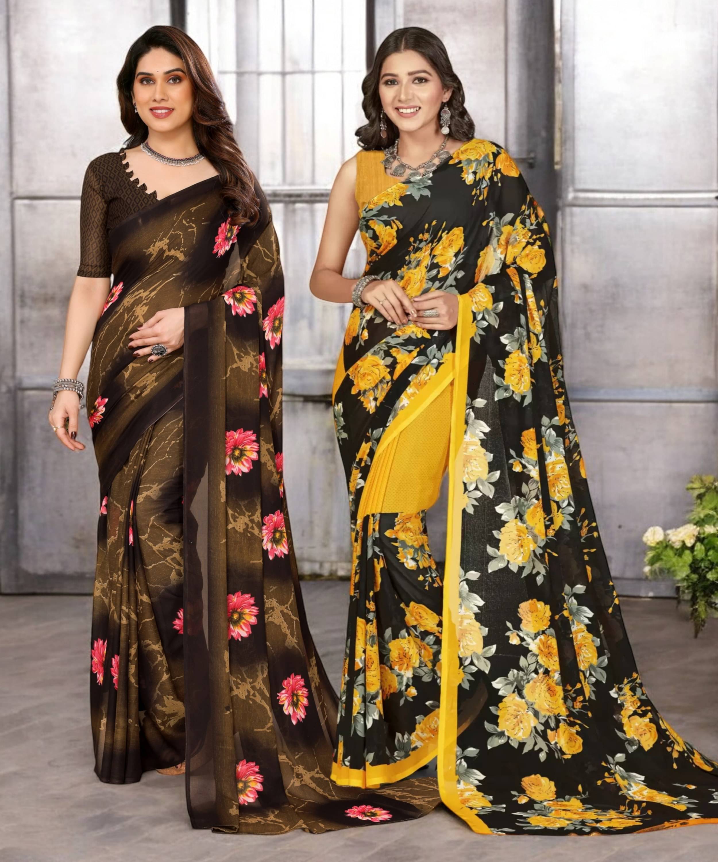     			TTH Georgette Printed Saree With Unstitched Blouse Piece ( Multicolor )