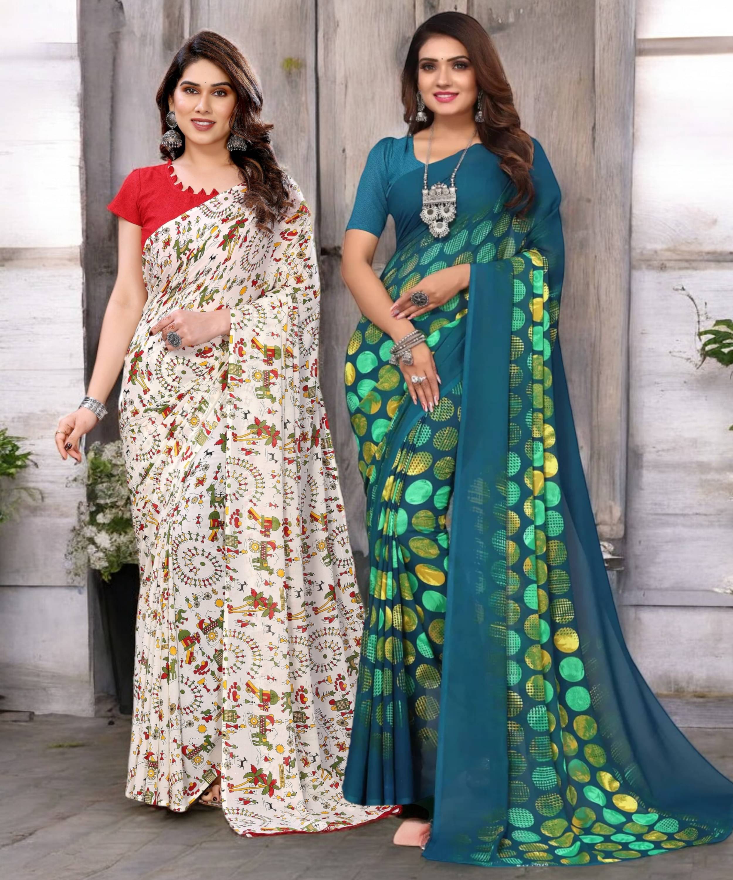 TTH Georgette Printed Saree With Unstitched Blouse Piece ( Multicolor ) TTH Georgette Printed Saree With Unstitched Blouse Piece ( Multicolor )