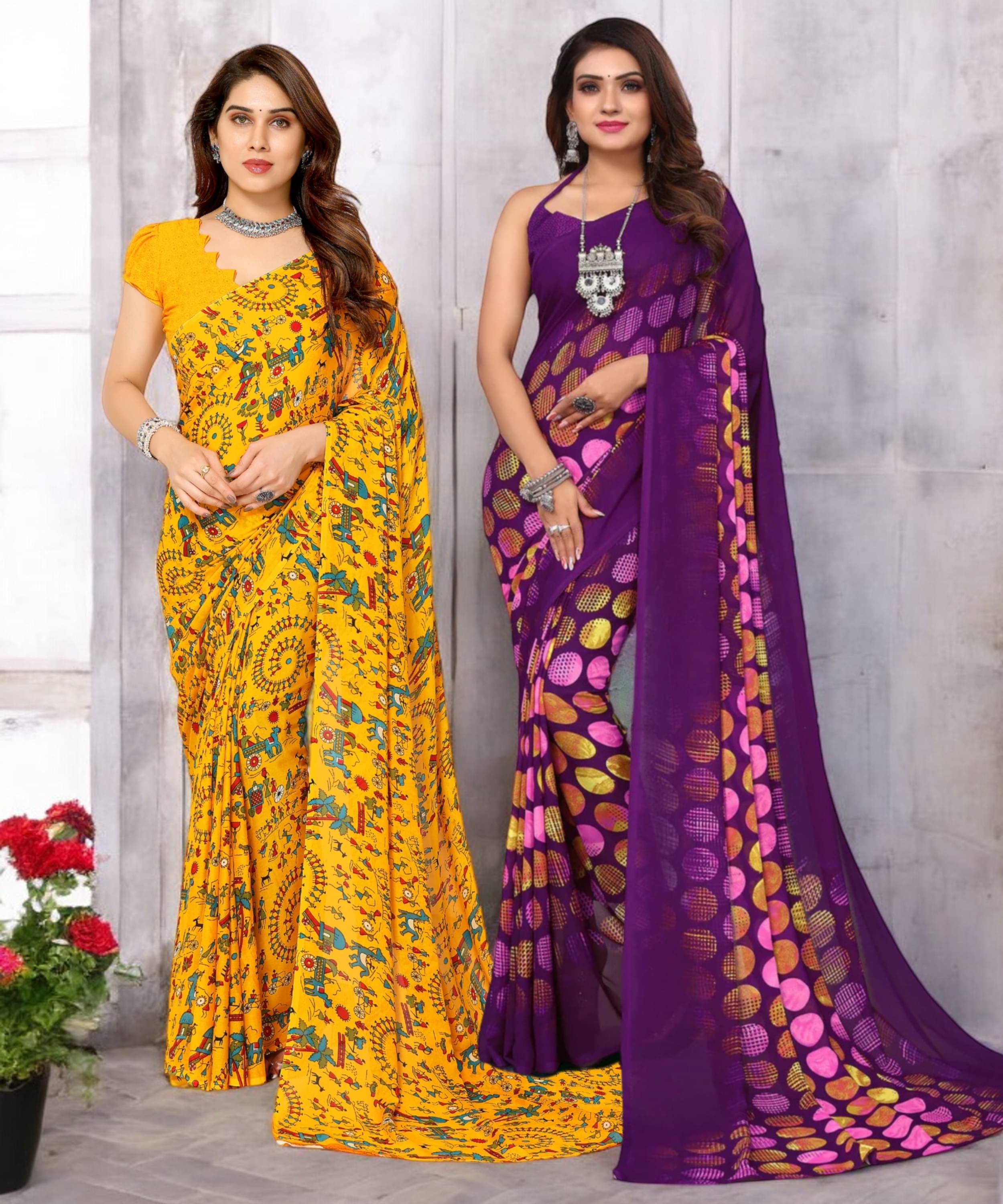 TTH Georgette Printed Saree With Unstitched Blouse Piece ( Multicolor ) TTH Georgette Printed Saree With Unstitched Blouse Piece ( Multicolor )