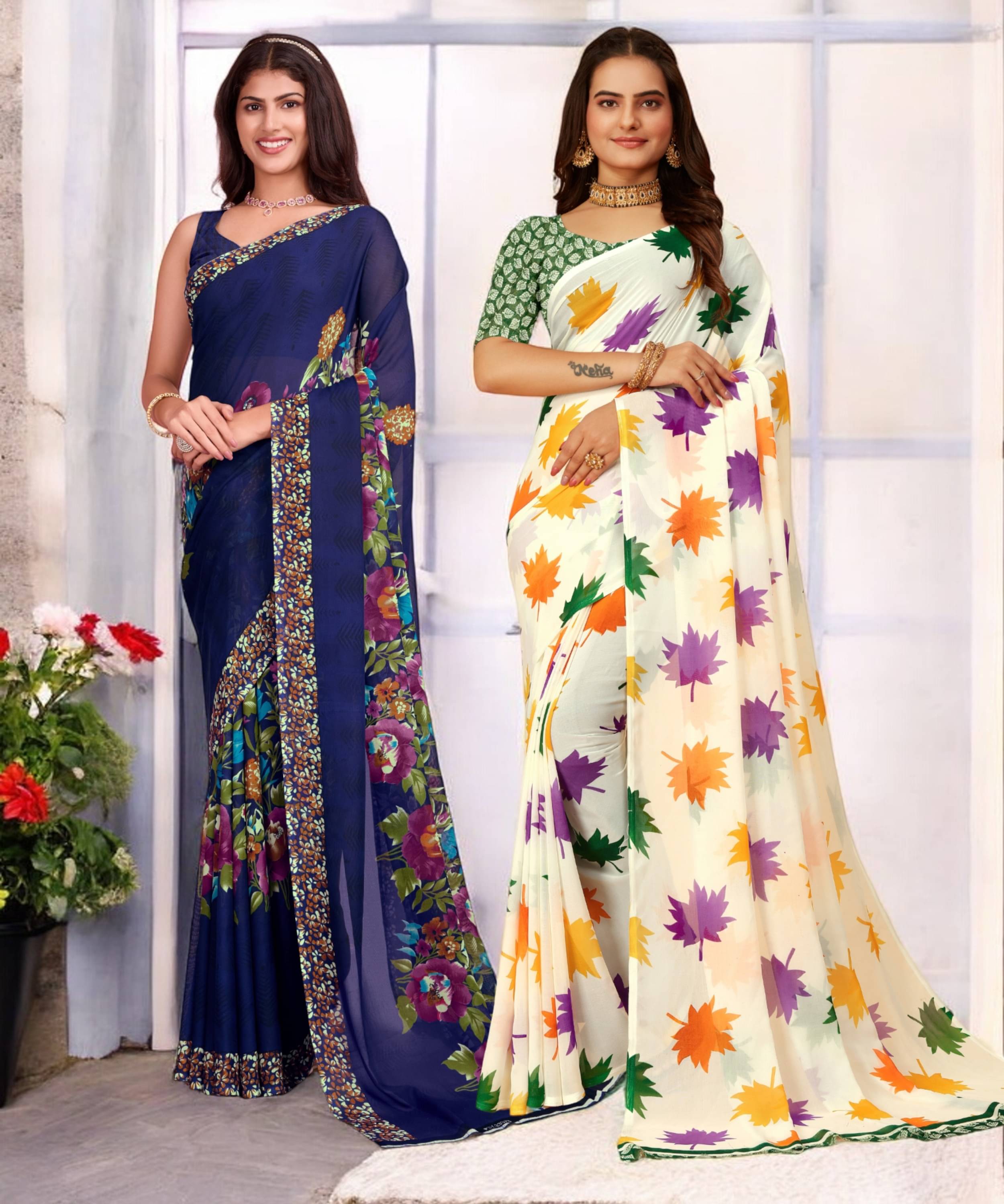 TTH Georgette Printed Saree With Unstitched Blouse Piece ( Multicolor ) TTH Georgette Printed Saree With Unstitched Blouse Piece ( Multicolor )