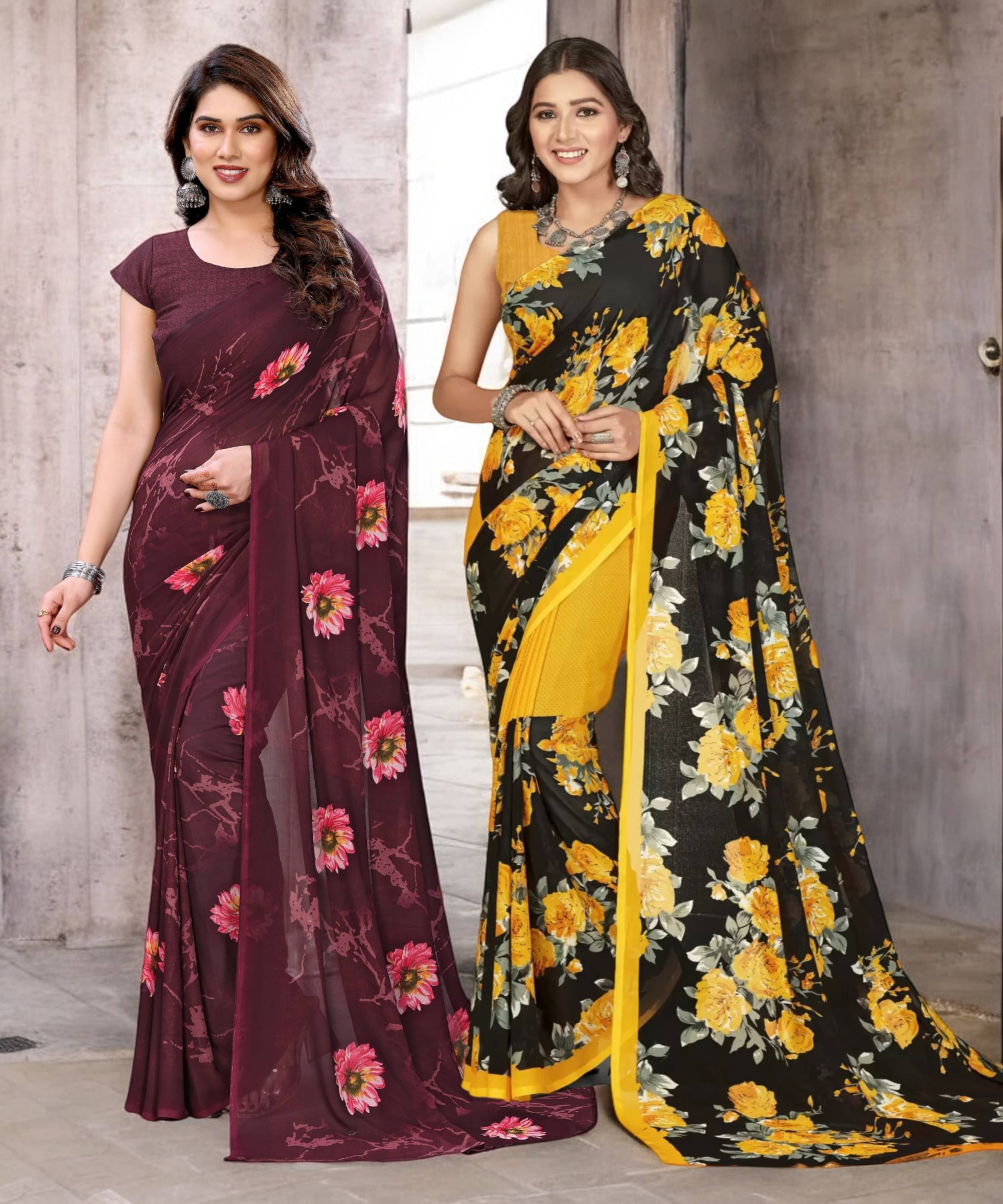     			TTH Georgette Printed Saree With Unstitched Blouse Piece ( Multicolor )