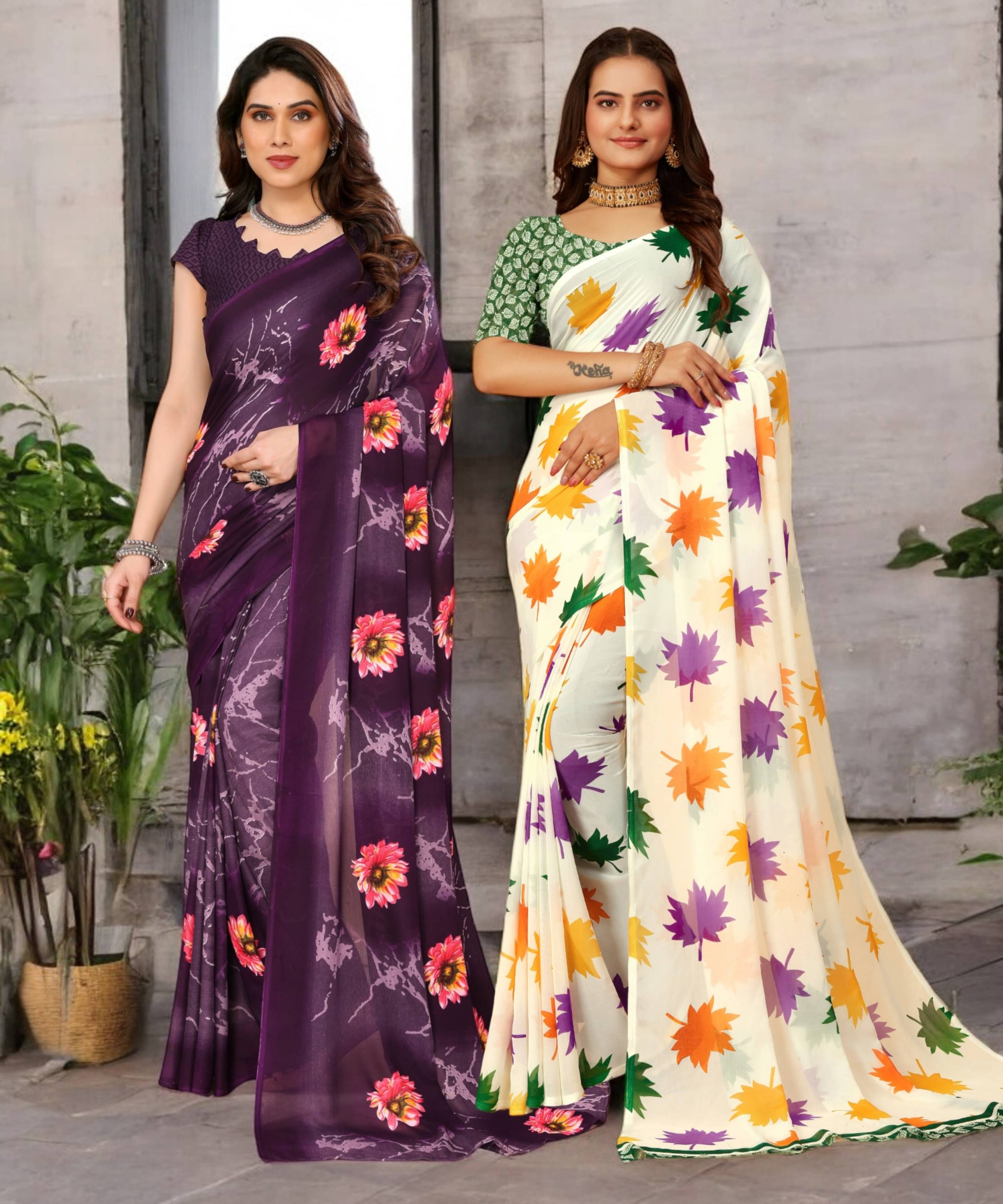 TTH Georgette Printed Saree With Unstitched Blouse Piece ( Multicolor ) TTH Georgette Printed Saree With Unstitched Blouse Piece ( Multicolor )
