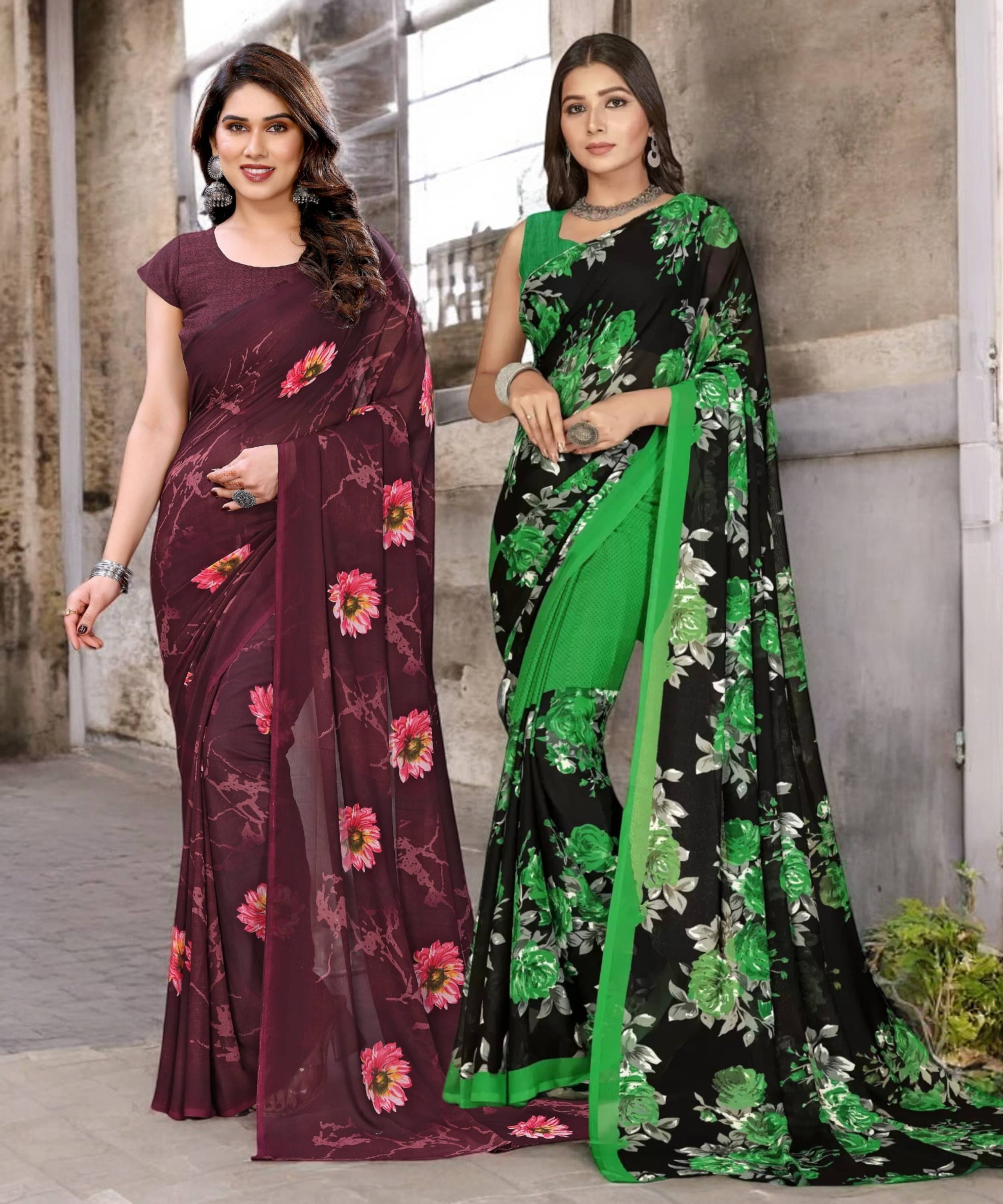 TTH Georgette Printed Saree With Unstitched Blouse Piece ( Multicolor ) TTH Georgette Printed Saree With Unstitched Blouse Piece ( Multicolor )