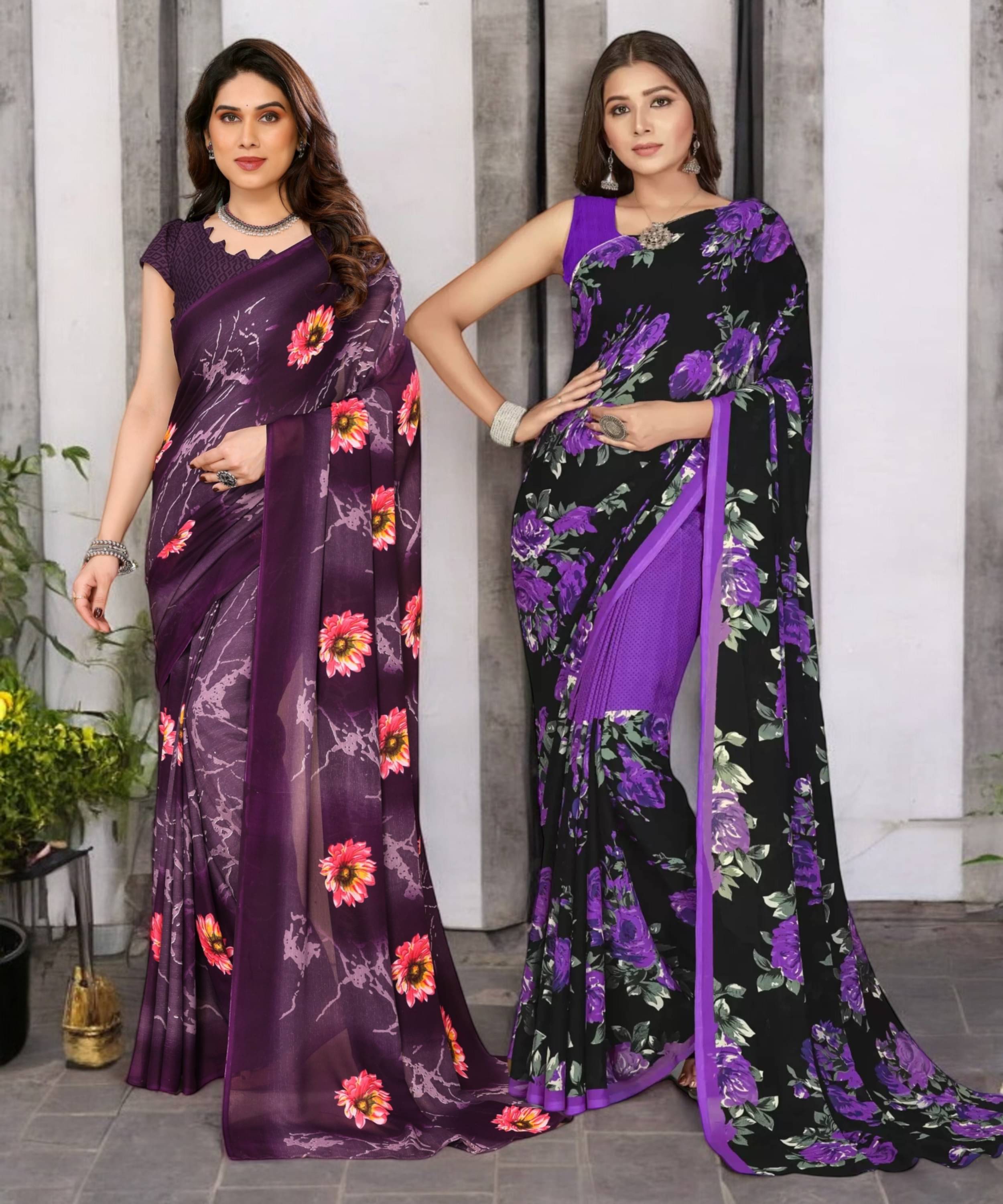 TTH Georgette Printed Saree With Unstitched Blouse Piece ( Multicolor ) TTH Georgette Printed Saree With Unstitched Blouse Piece ( Multicolor )