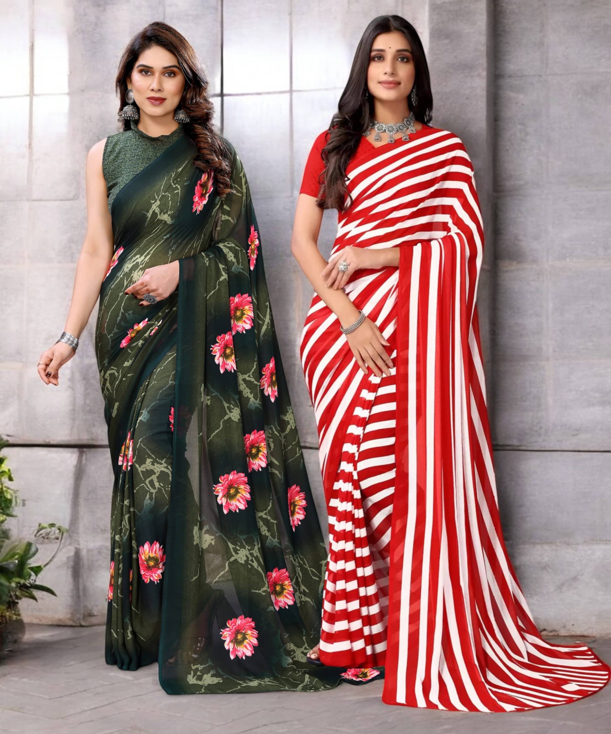 TTH Georgette Printed Saree With Unstitched Blouse Piece ( Multicolor ) TTH Georgette Printed Saree With Unstitched Blouse Piece ( Multicolor )