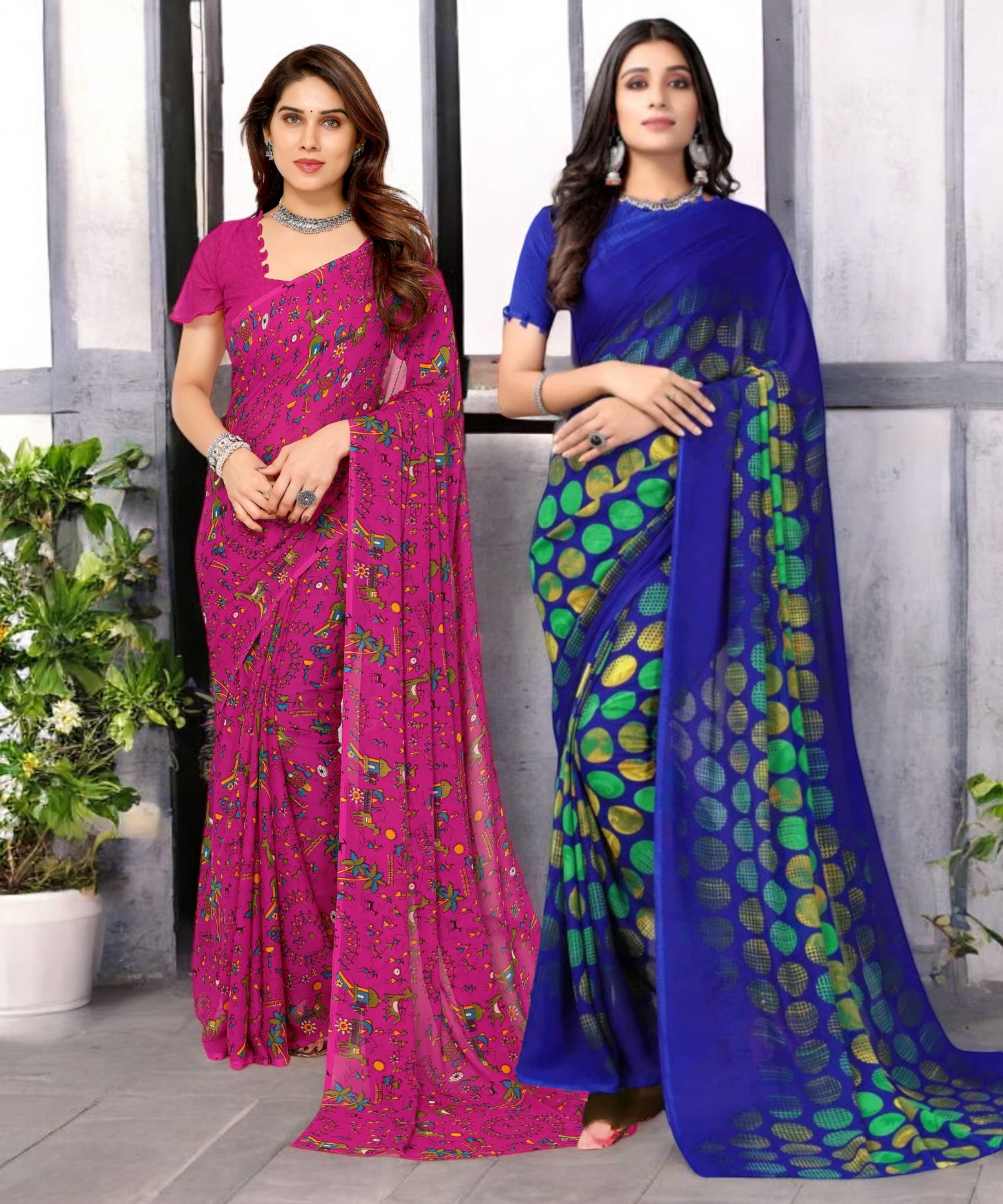     			TTH Georgette Printed Saree With Unstitched Blouse Piece ( Multicolor )