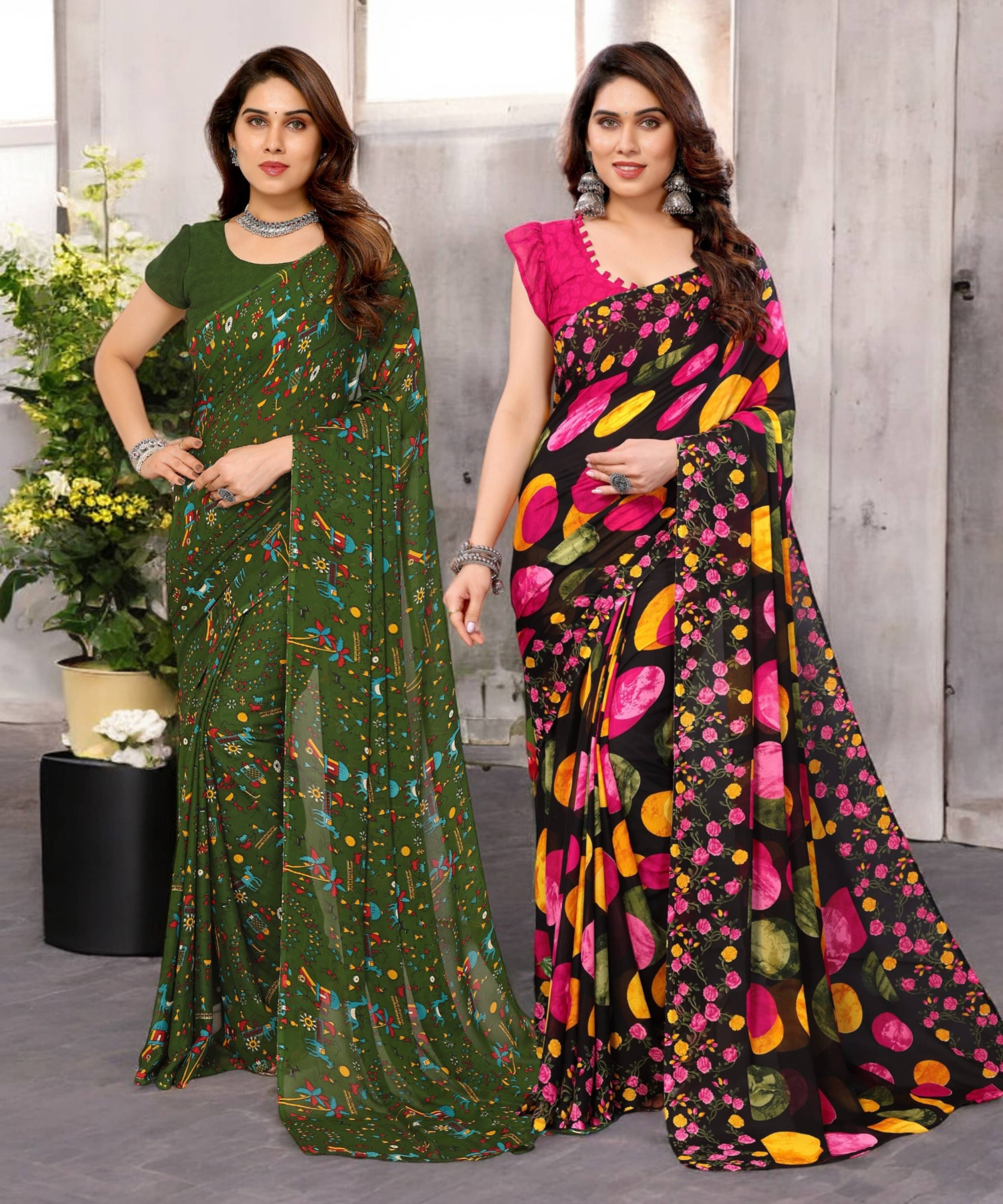TTH Georgette Printed Saree With Unstitched Blouse Piece ( Multicolor ) TTH Georgette Printed Saree With Unstitched Blouse Piece ( Multicolor )
