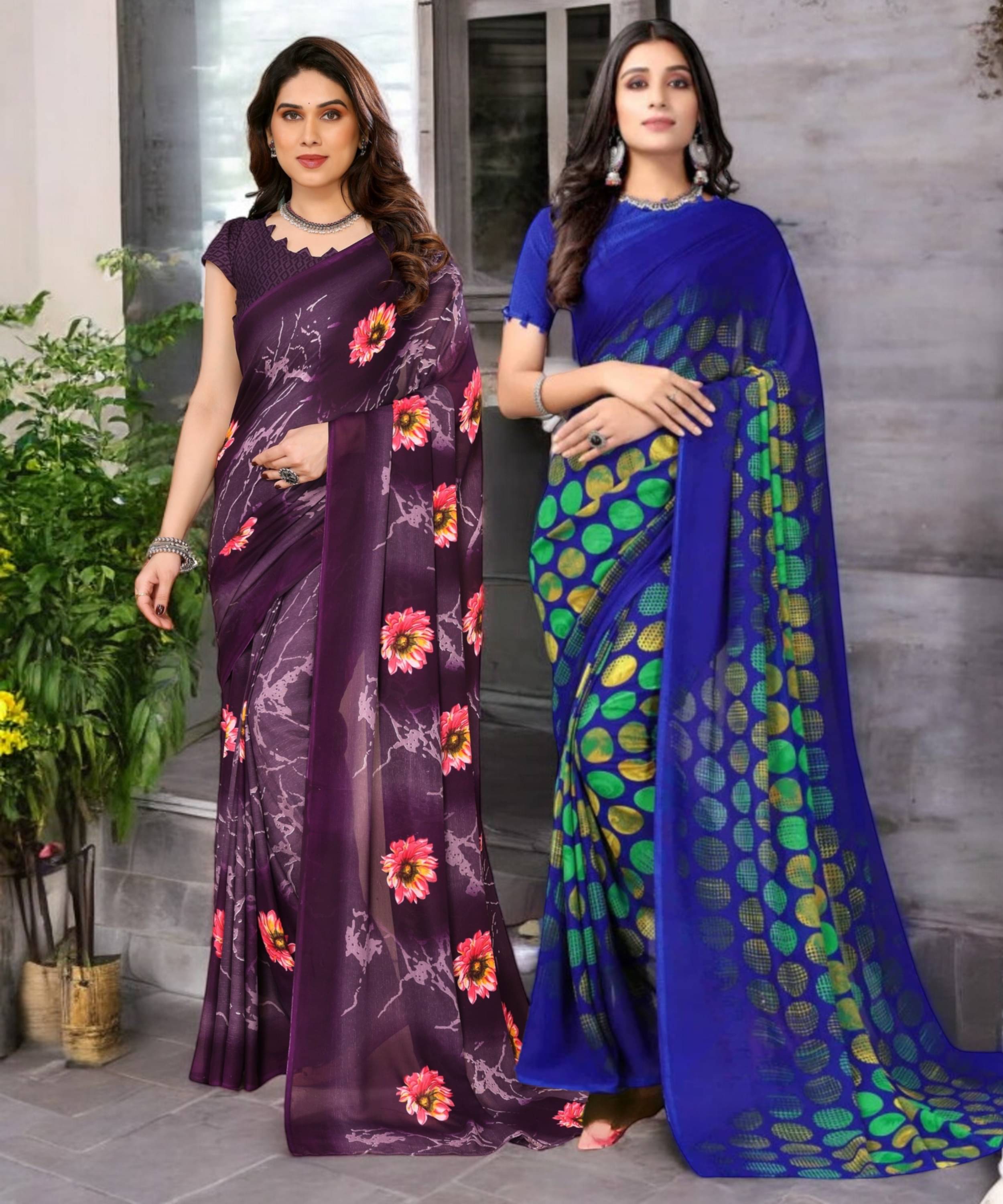 TTH Georgette Printed Saree With Unstitched Blouse Piece ( Multicolor ) TTH Georgette Printed Saree With Unstitched Blouse Piece ( Multicolor )