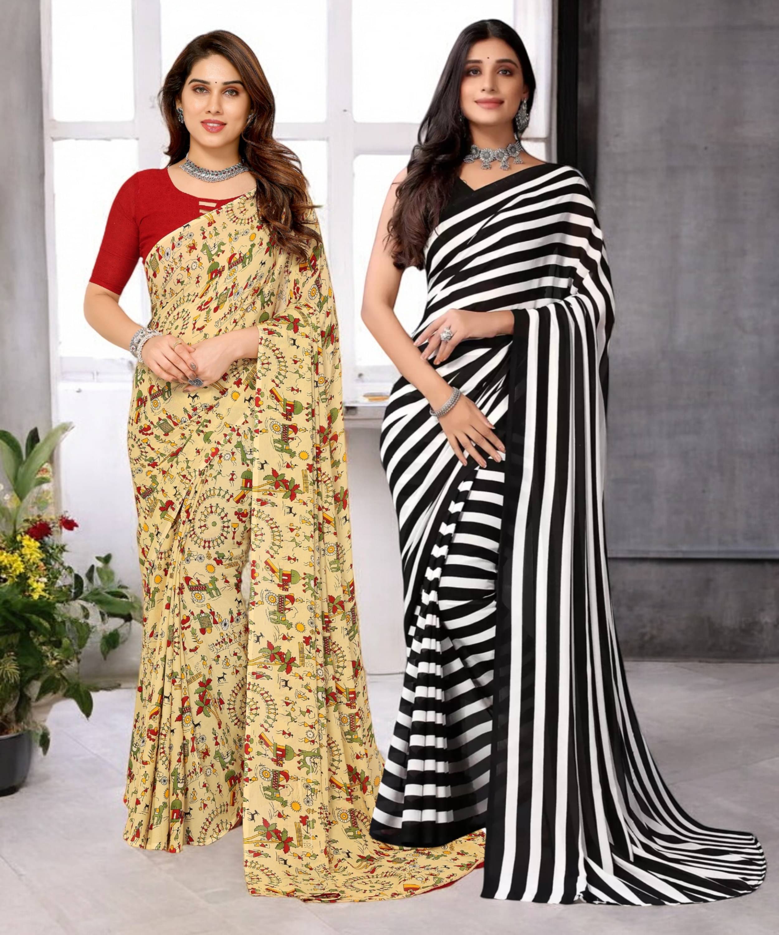     			TTH Georgette Printed Saree With Unstitched Blouse Piece ( Multicolor )