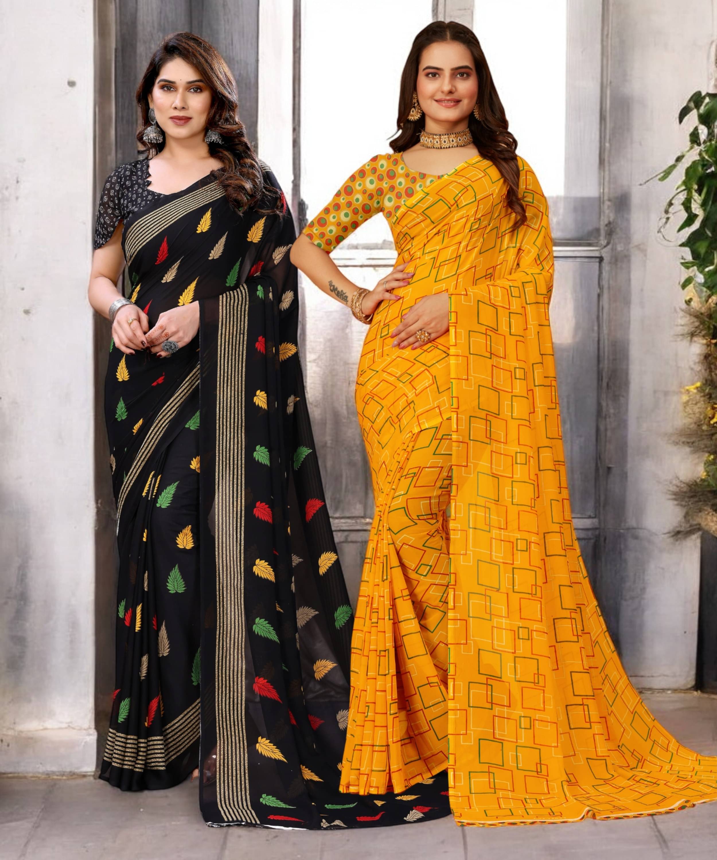 TTH Georgette Printed Saree With Unstitched Blouse Piece ( Multicolor ) TTH Georgette Printed Saree With Unstitched Blouse Piece ( Multicolor )