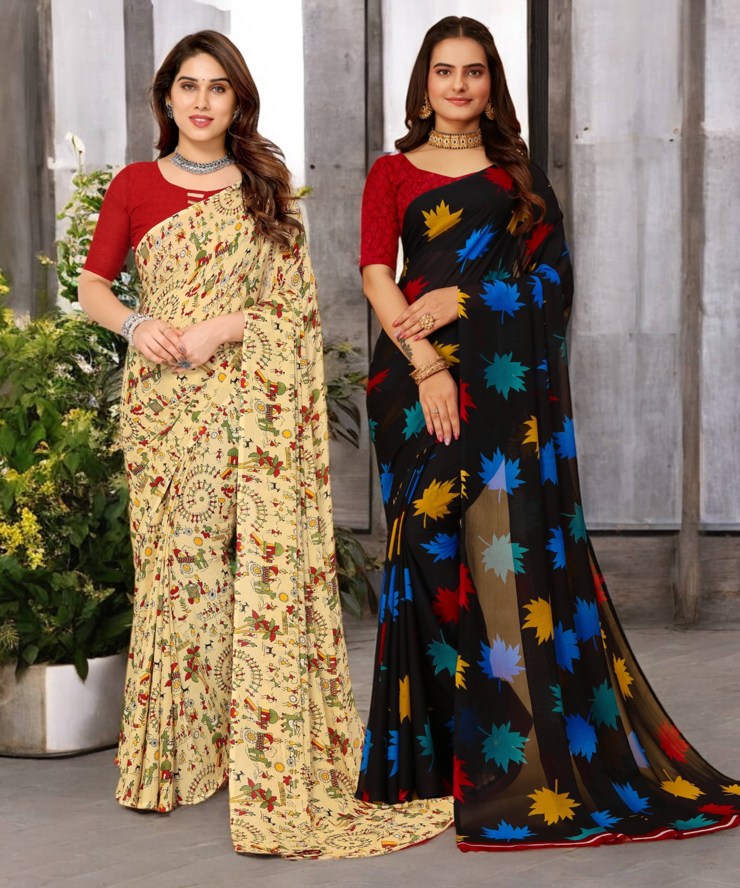 TTH Georgette Printed Saree With Unstitched Blouse Piece ( Multicolor ) TTH Georgette Printed Saree With Unstitched Blouse Piece ( Multicolor )