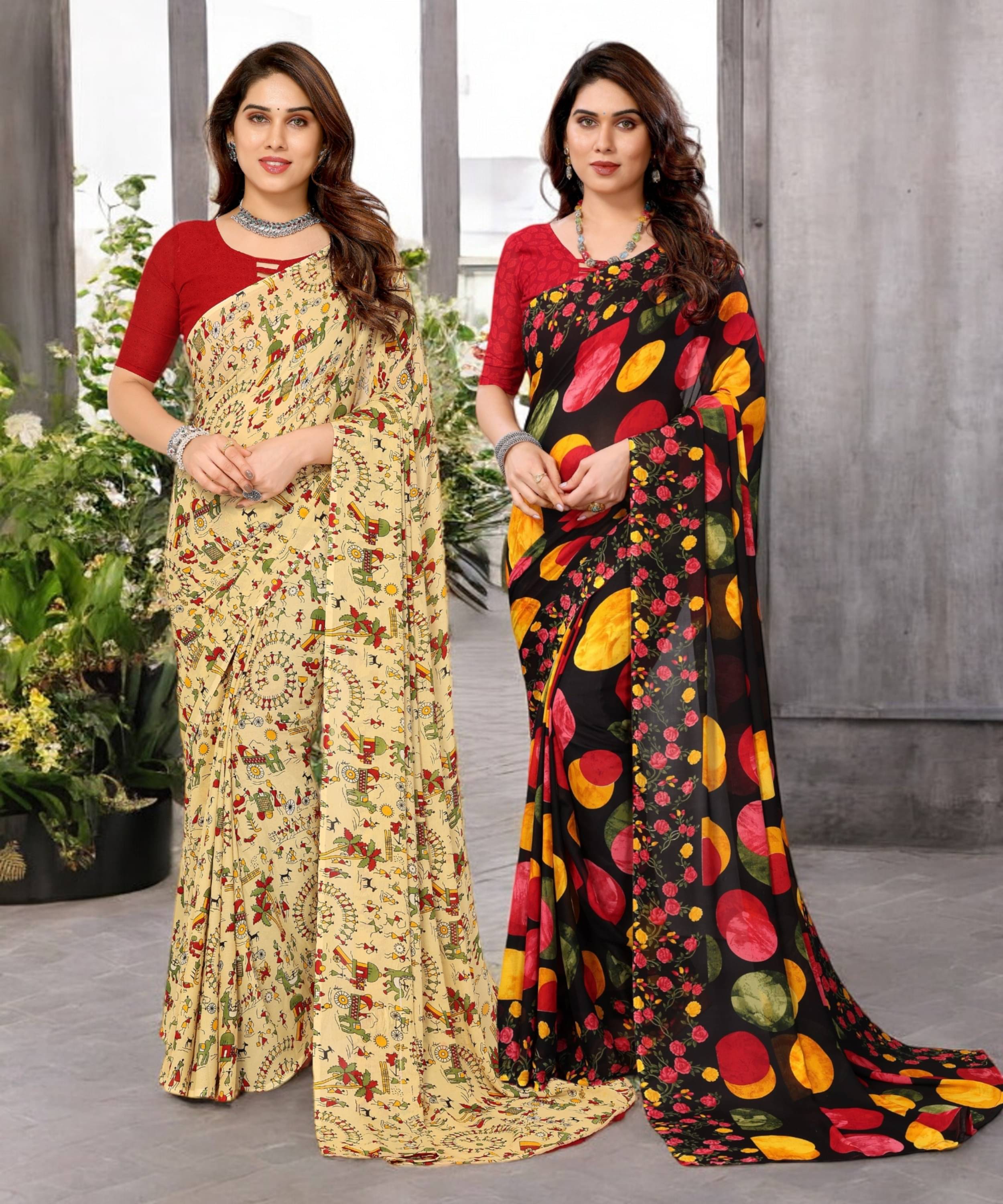 TTH Georgette Printed Saree With Unstitched Blouse Piece ( Multicolor ) TTH Georgette Printed Saree With Unstitched Blouse Piece ( Multicolor )