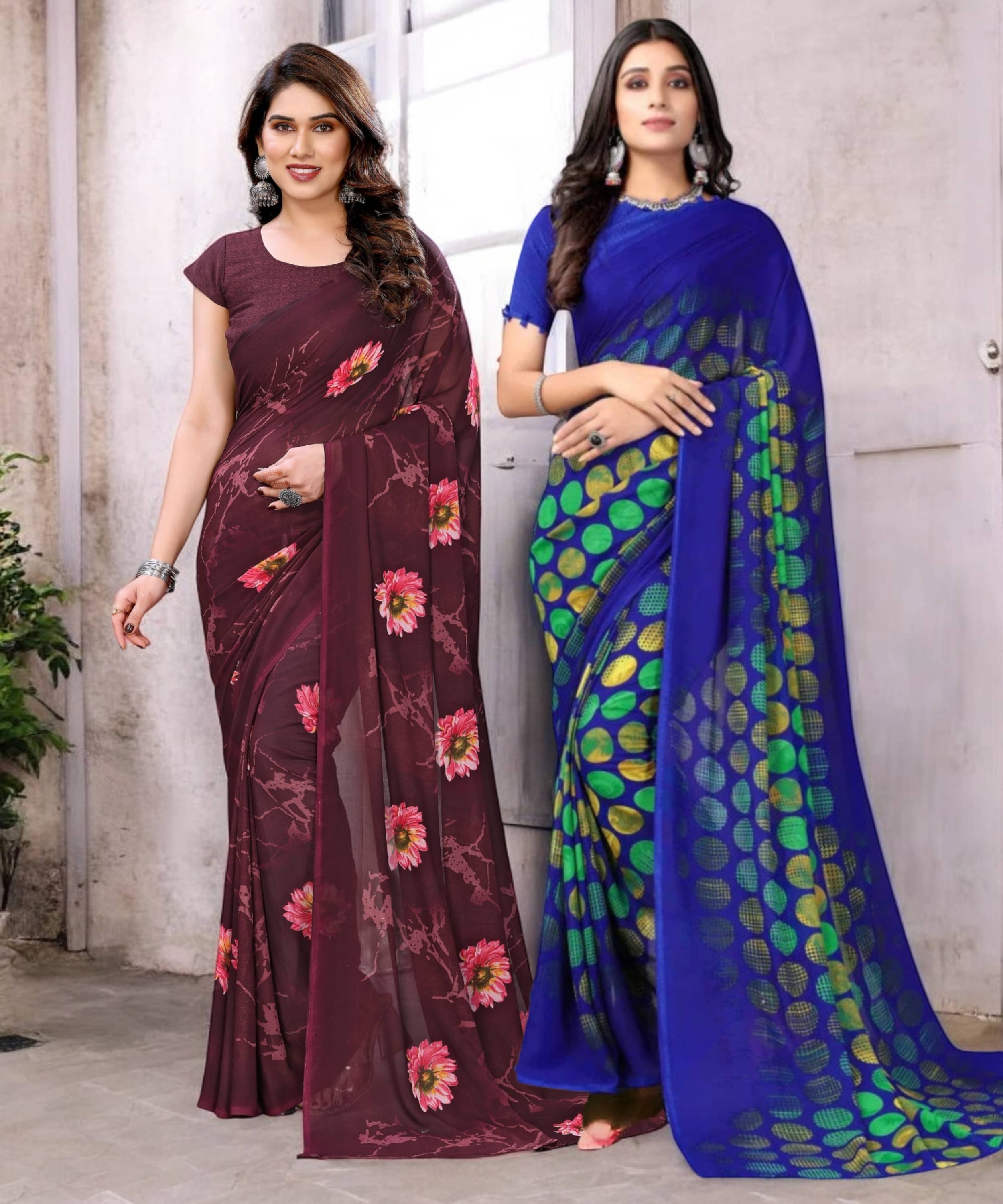 TTH Georgette Printed Saree With Unstitched Blouse Piece ( Multicolor ) TTH Georgette Printed Saree With Unstitched Blouse Piece ( Multicolor )
