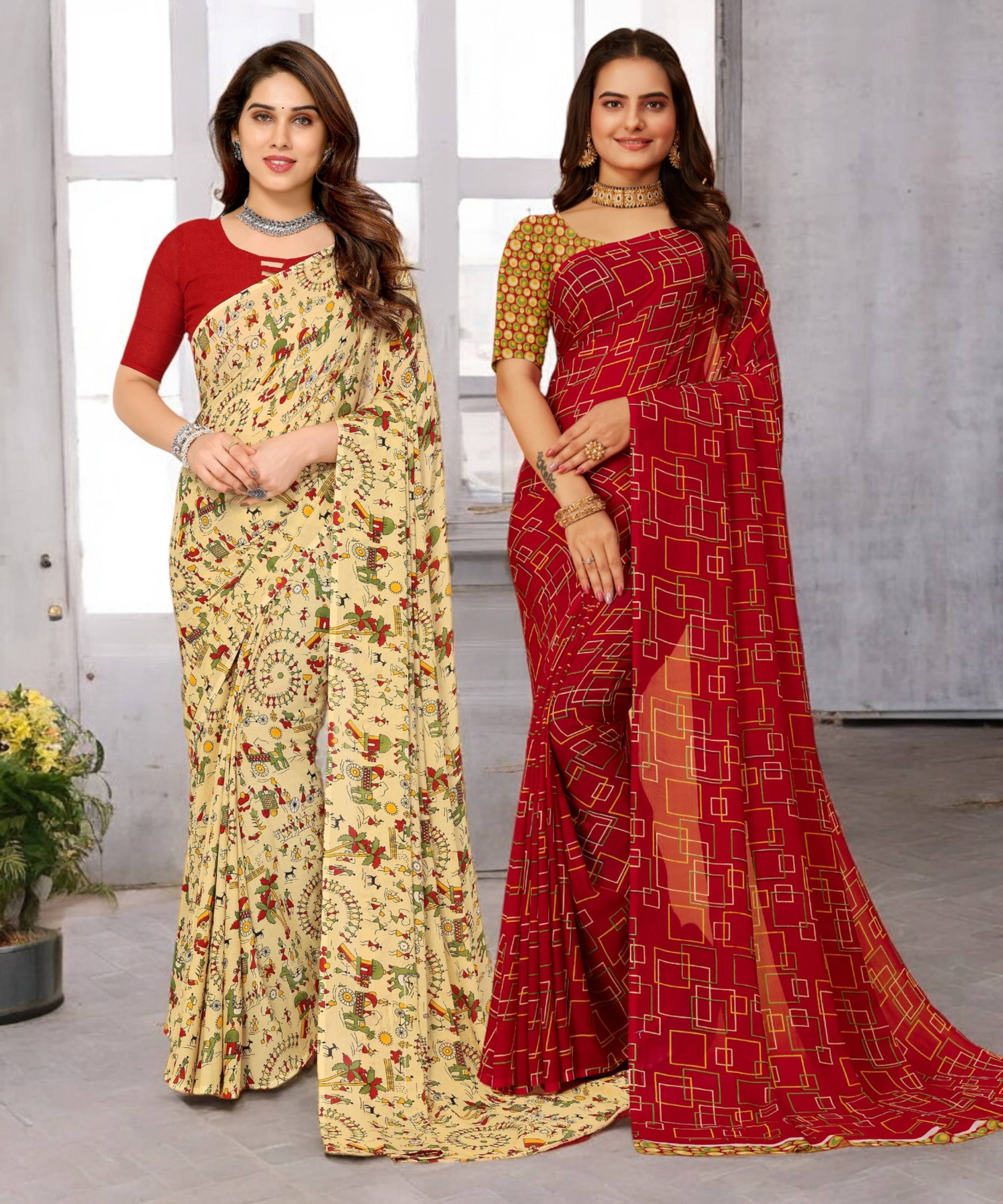 TTH Georgette Printed Saree With Unstitched Blouse Piece ( Multicolor ) TTH Georgette Printed Saree With Unstitched Blouse Piece ( Multicolor )