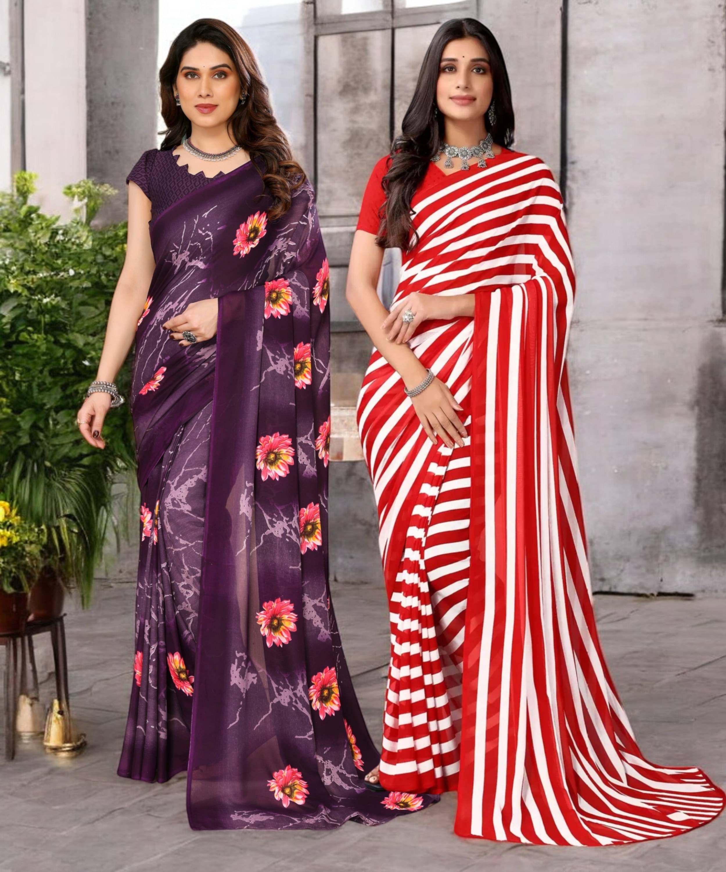     			TTH Georgette Printed Saree With Unstitched Blouse Piece ( Multicolor )