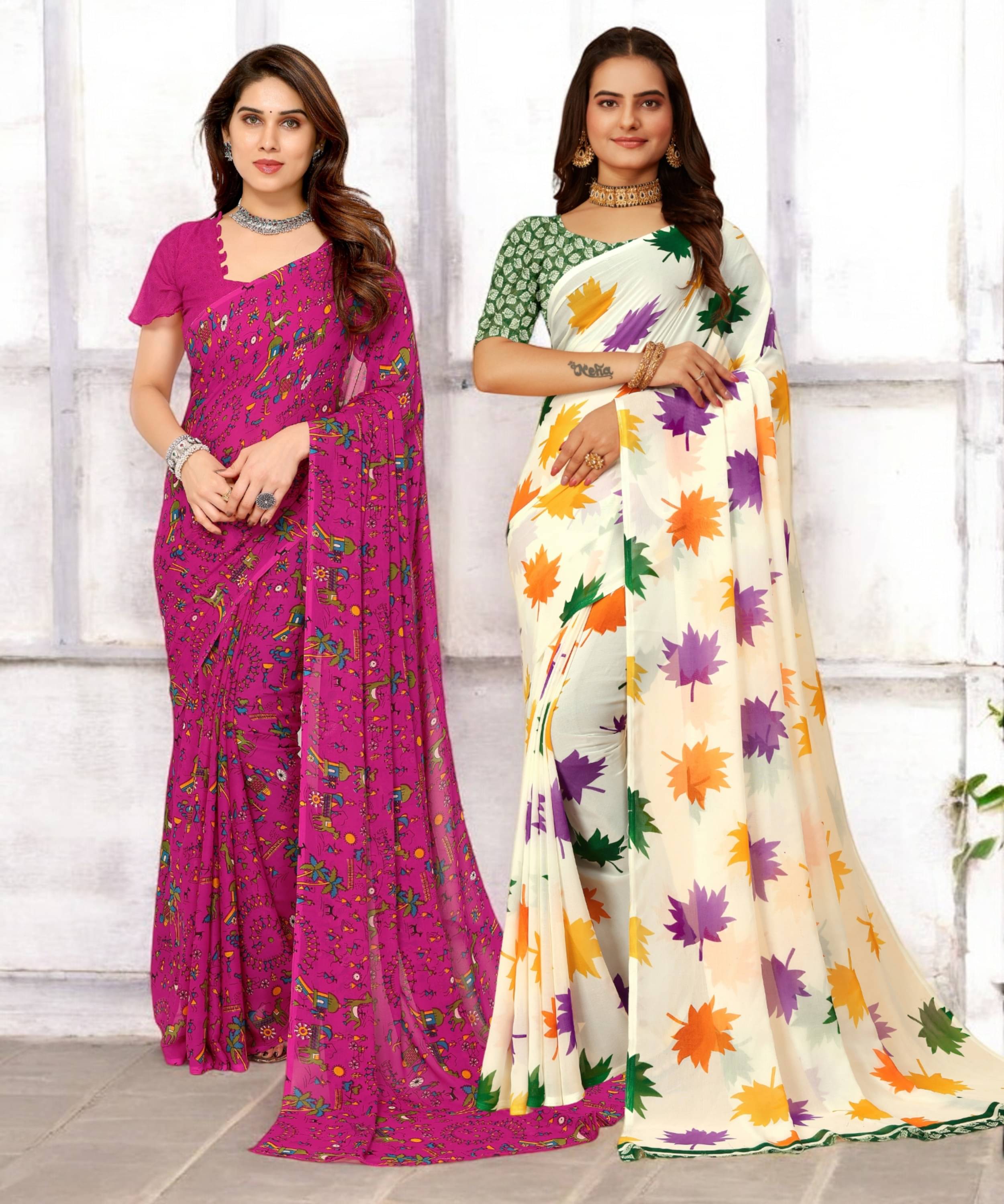 TTH Georgette Printed Saree With Unstitched Blouse Piece ( Multicolor ) TTH Georgette Printed Saree With Unstitched Blouse Piece ( Multicolor )