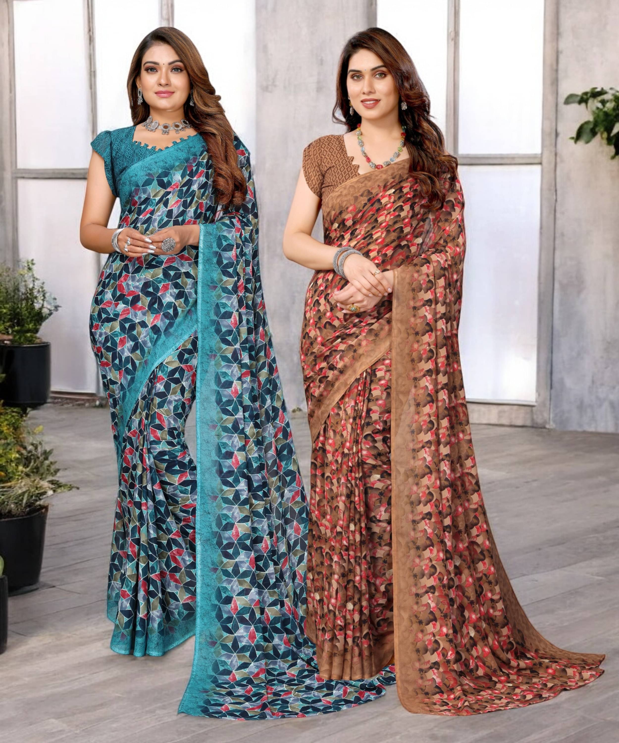     			TTH Georgette Printed Saree With Unstitched Blouse Piece ( Multicolor )