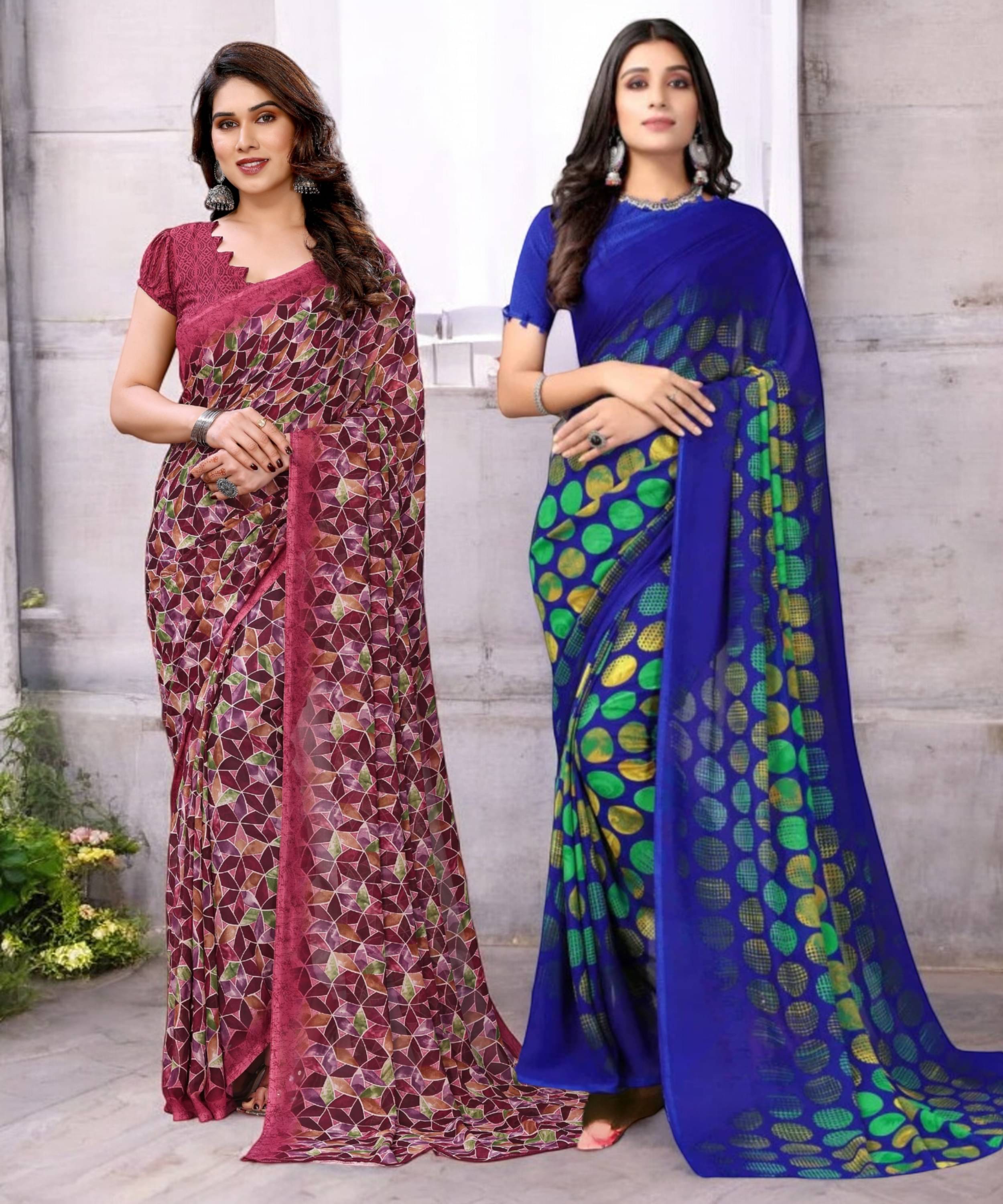 TTH Georgette Printed Saree With Unstitched Blouse Piece ( Multicolor ) TTH Georgette Printed Saree With Unstitched Blouse Piece ( Multicolor )