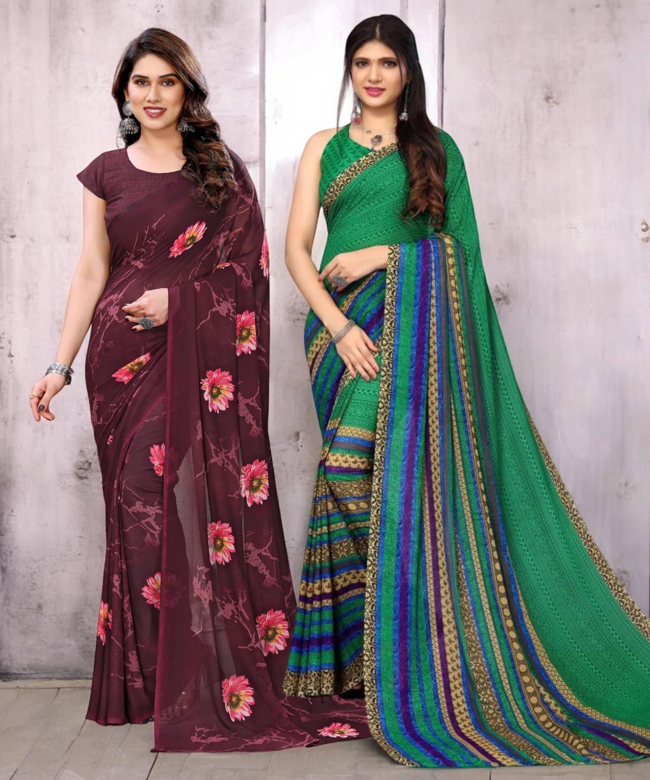 TTH Georgette Printed Saree With Unstitched Blouse Piece ( Multicolor ) TTH Georgette Printed Saree With Unstitched Blouse Piece ( Multicolor )
