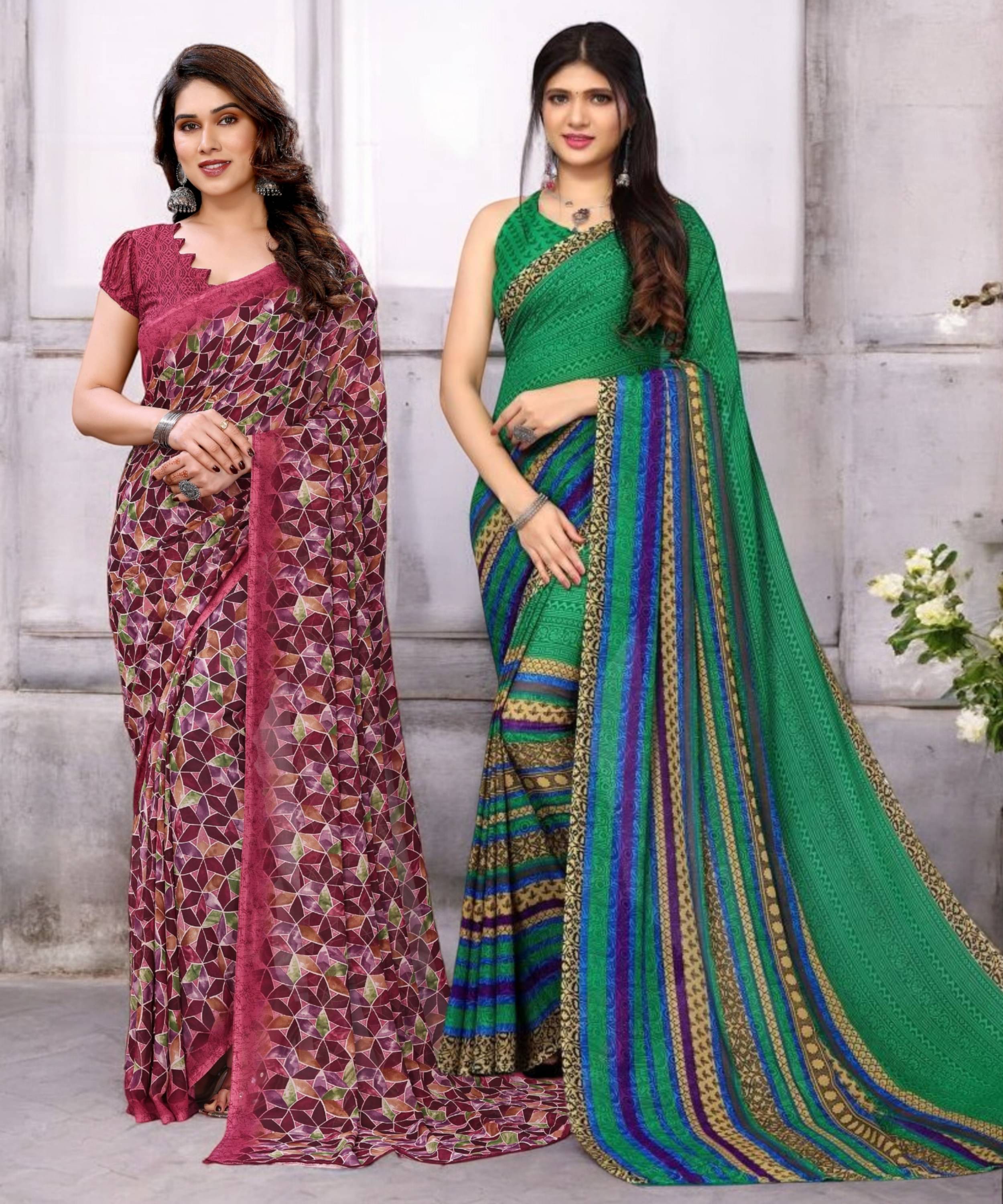     			TTH Georgette Printed Saree With Unstitched Blouse Piece ( Multicolor )