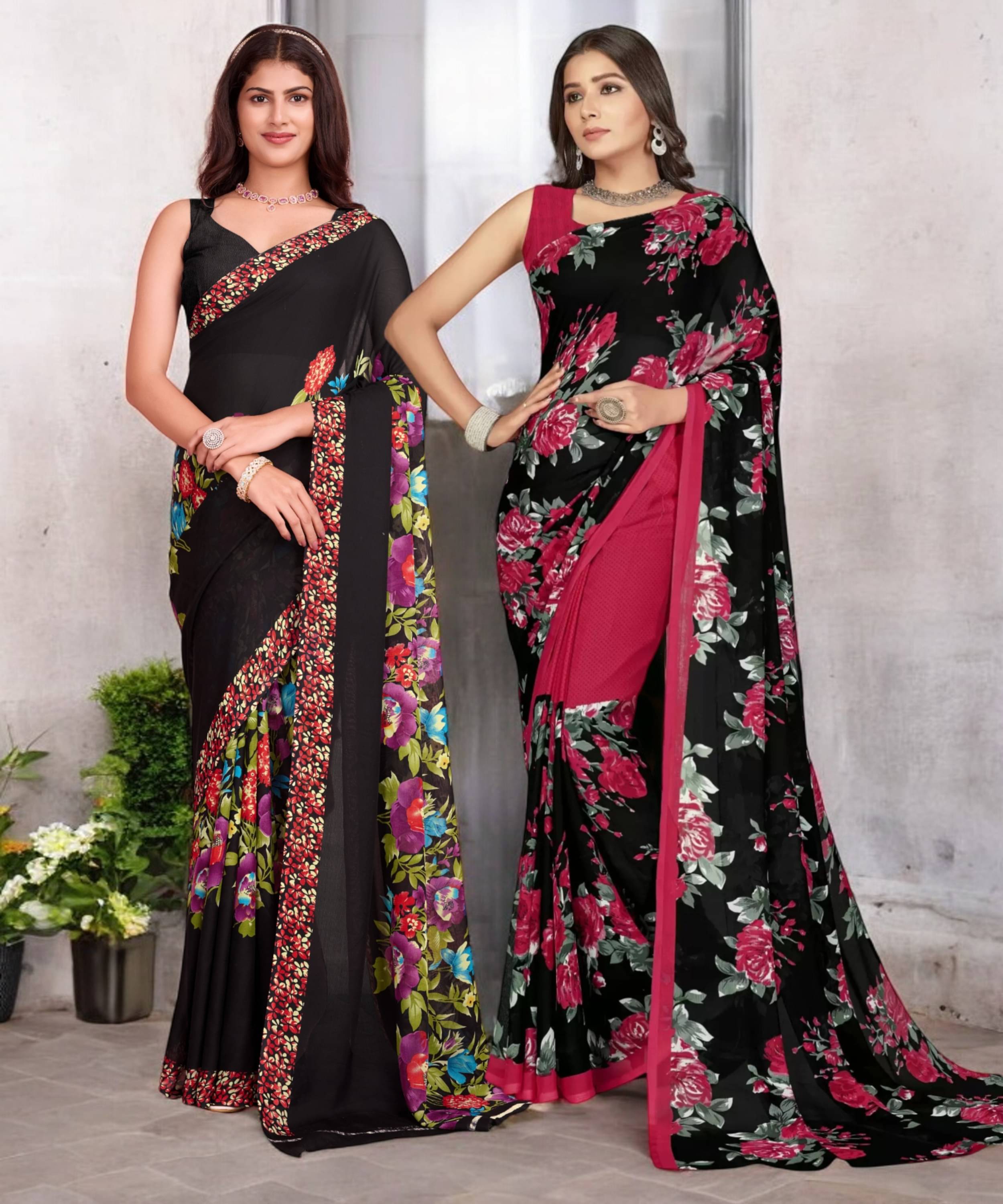 TTH Georgette Printed Saree With Unstitched Blouse Piece ( Multicolor ) TTH Georgette Printed Saree With Unstitched Blouse Piece ( Multicolor )
