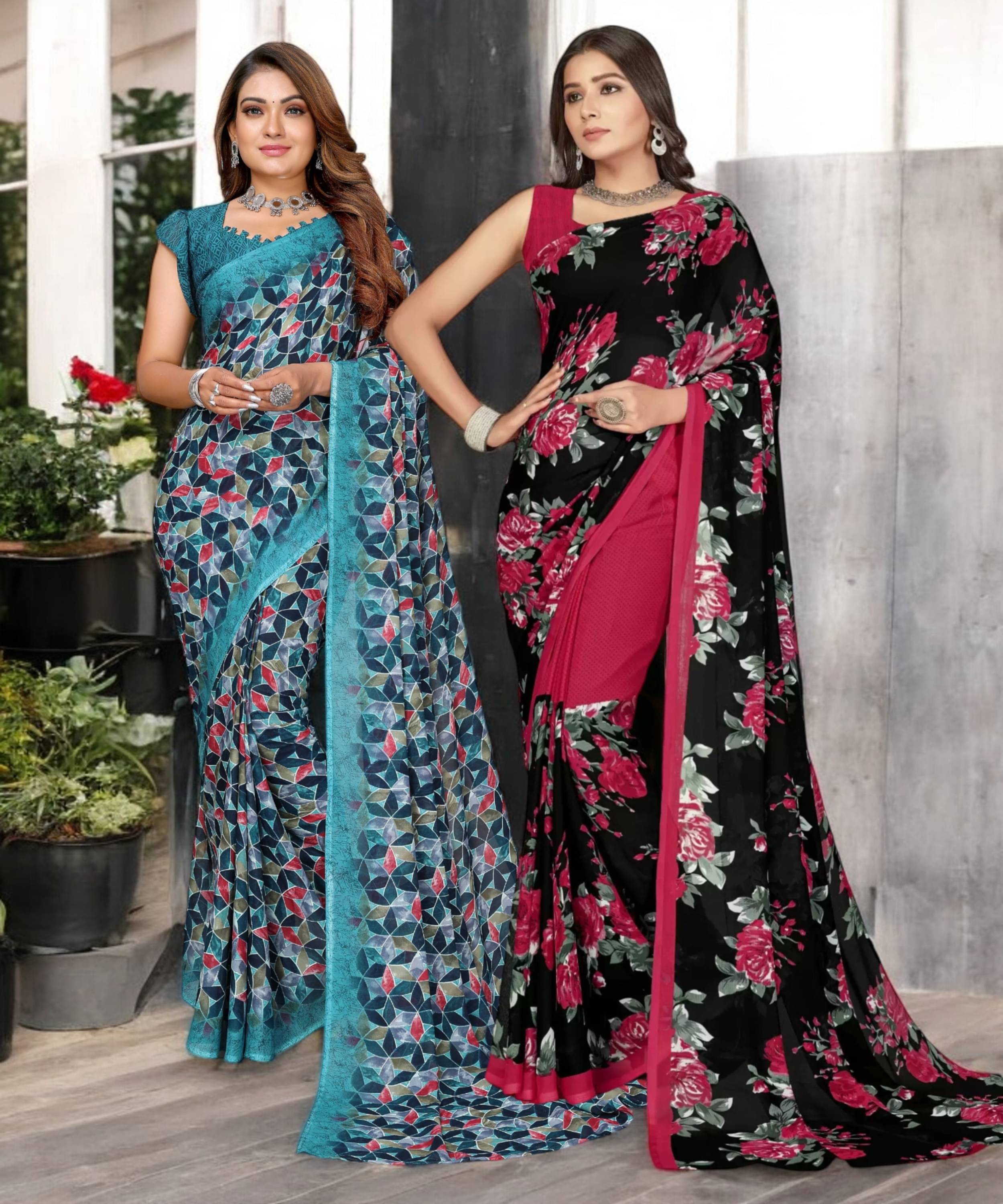TTH Georgette Printed Saree With Unstitched Blouse Piece ( Multicolor ) TTH Georgette Printed Saree With Unstitched Blouse Piece ( Multicolor )