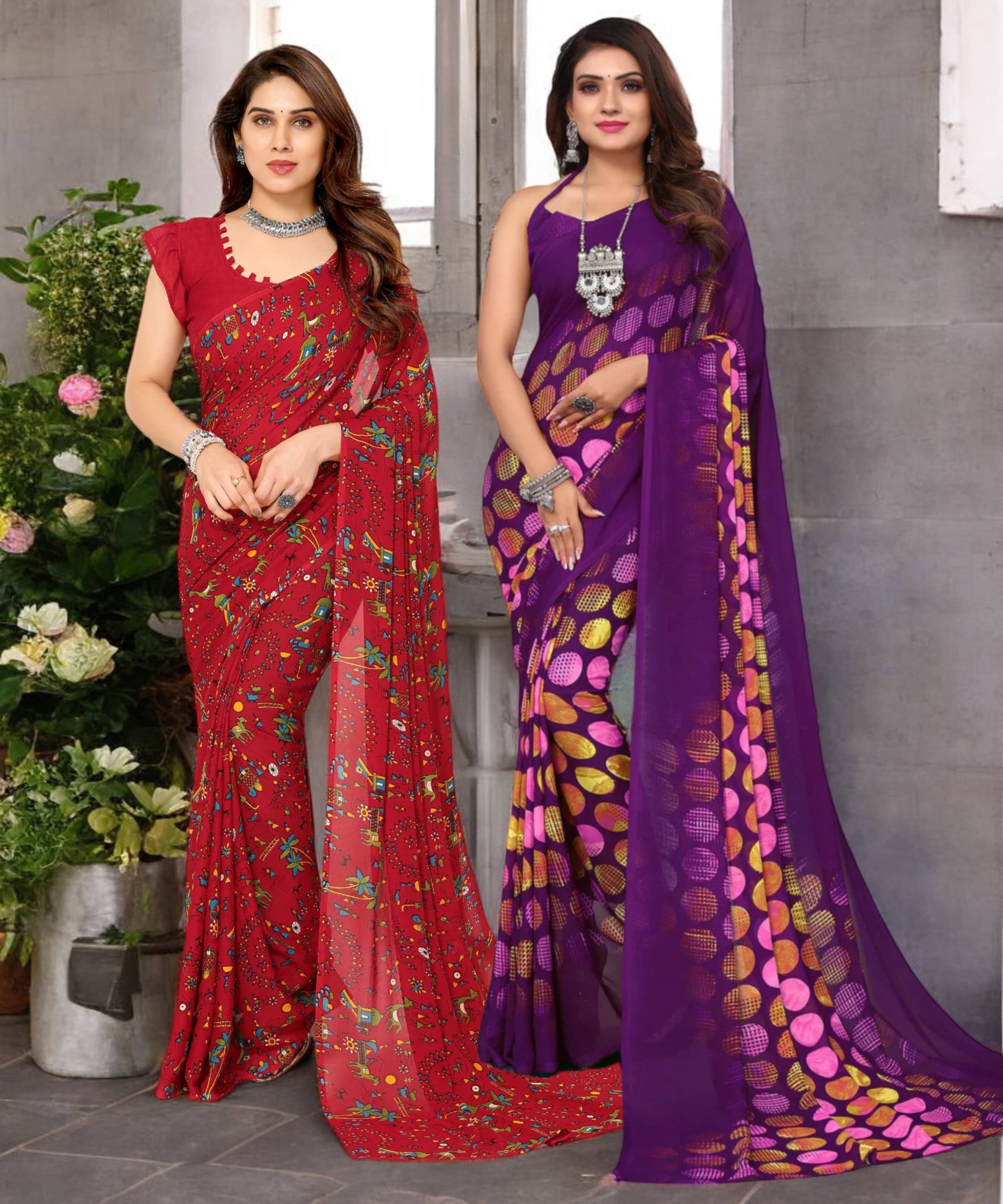 TTH Georgette Printed Saree With Unstitched Blouse Piece ( Multicolor ) TTH Georgette Printed Saree With Unstitched Blouse Piece ( Multicolor )