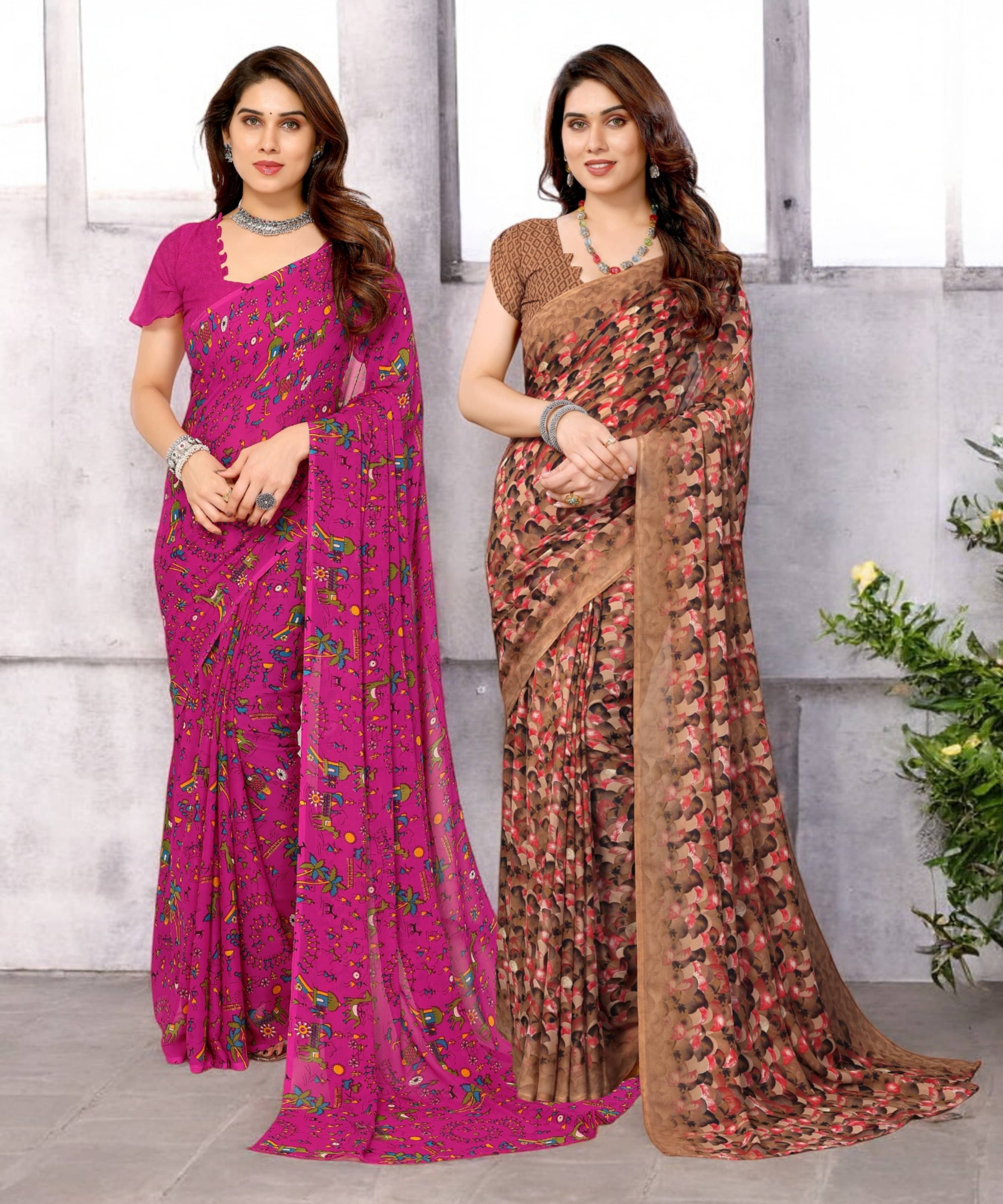 TTH Georgette Printed Saree With Unstitched Blouse Piece ( Multicolor ) TTH Georgette Printed Saree With Unstitched Blouse Piece ( Multicolor )