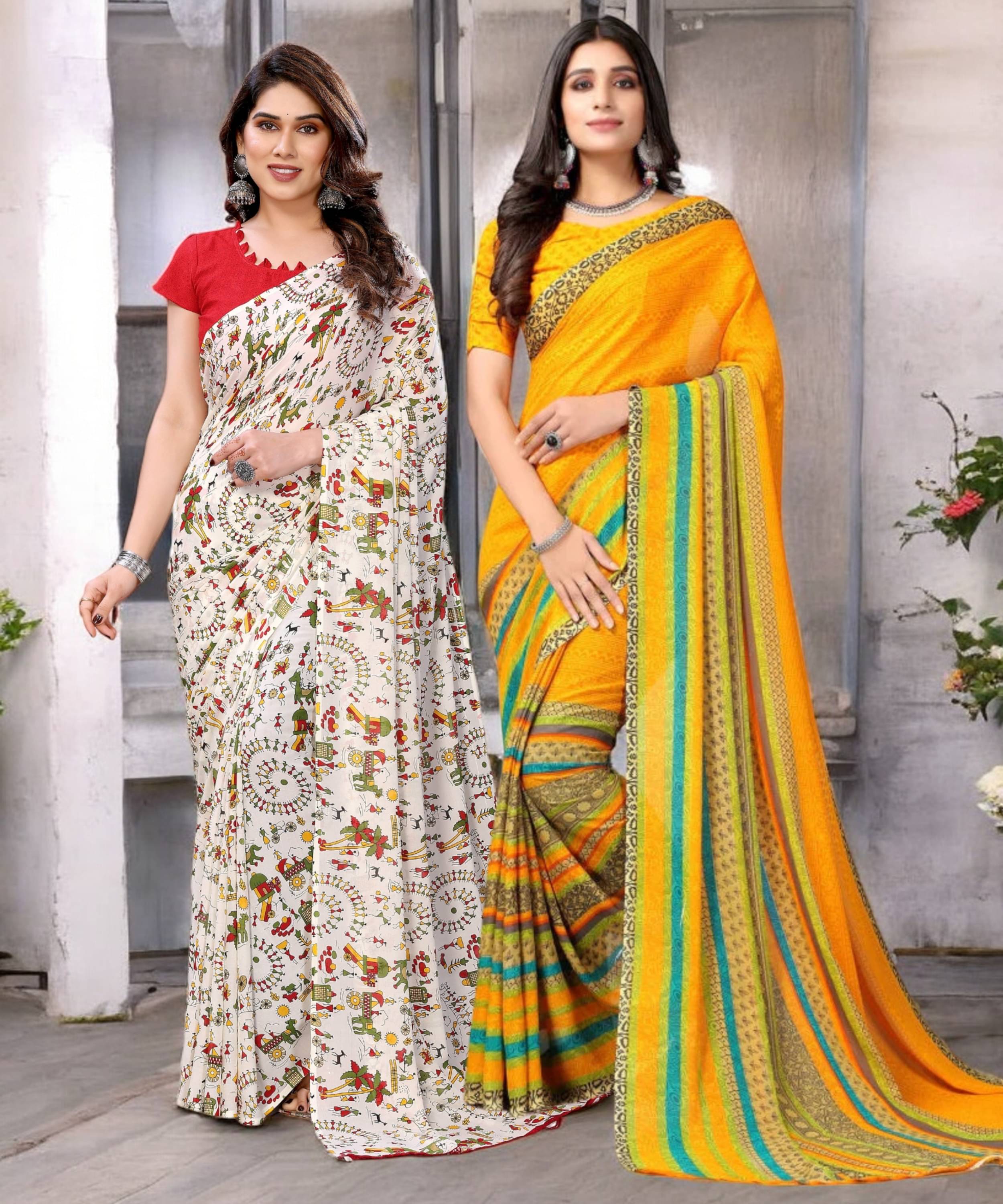 TTH Georgette Printed Saree With Unstitched Blouse Piece ( Multicolor ) TTH Georgette Printed Saree With Unstitched Blouse Piece ( Multicolor )
