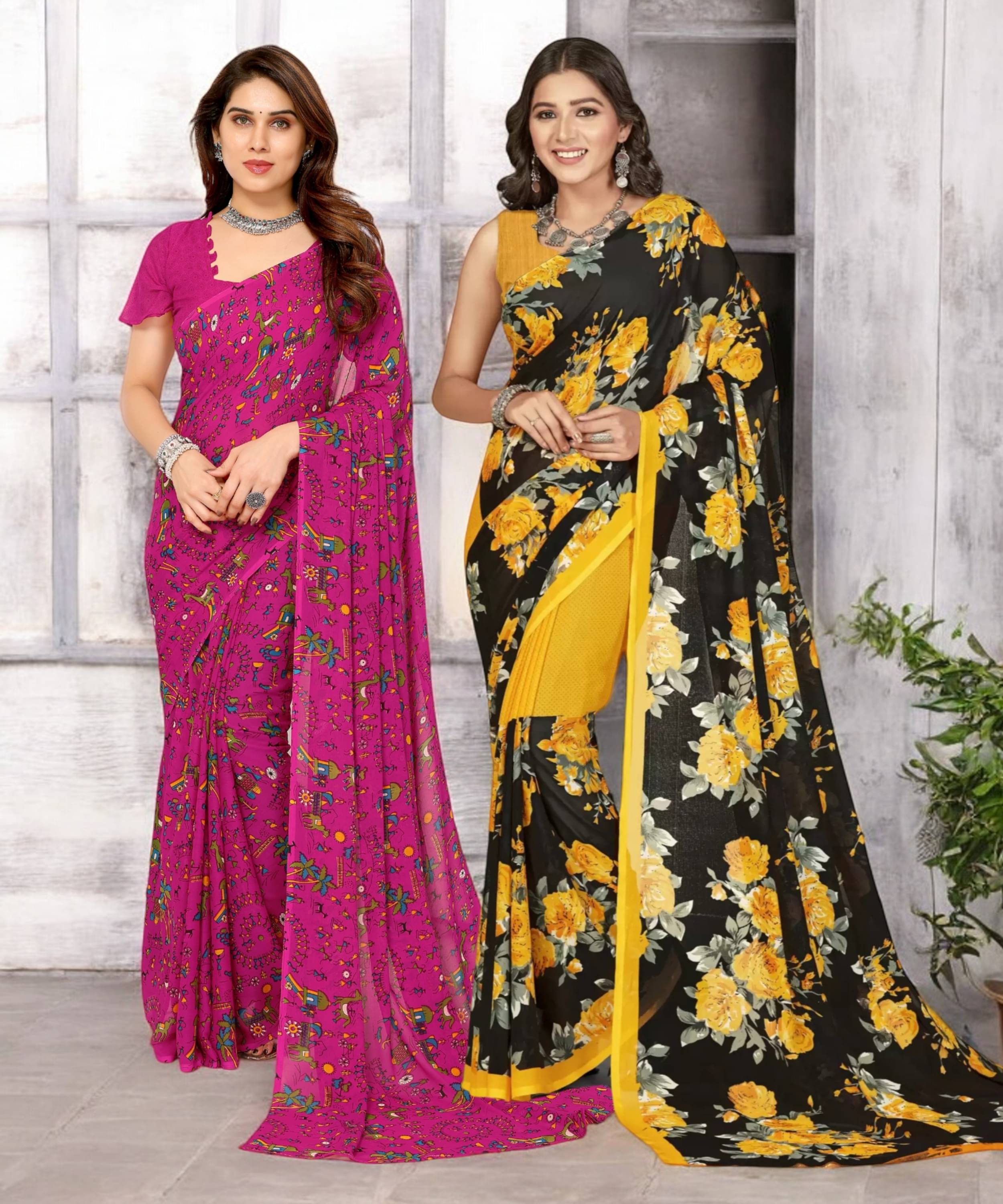TTH Georgette Printed Saree With Unstitched Blouse Piece ( Multicolor ) TTH Georgette Printed Saree With Unstitched Blouse Piece ( Multicolor )