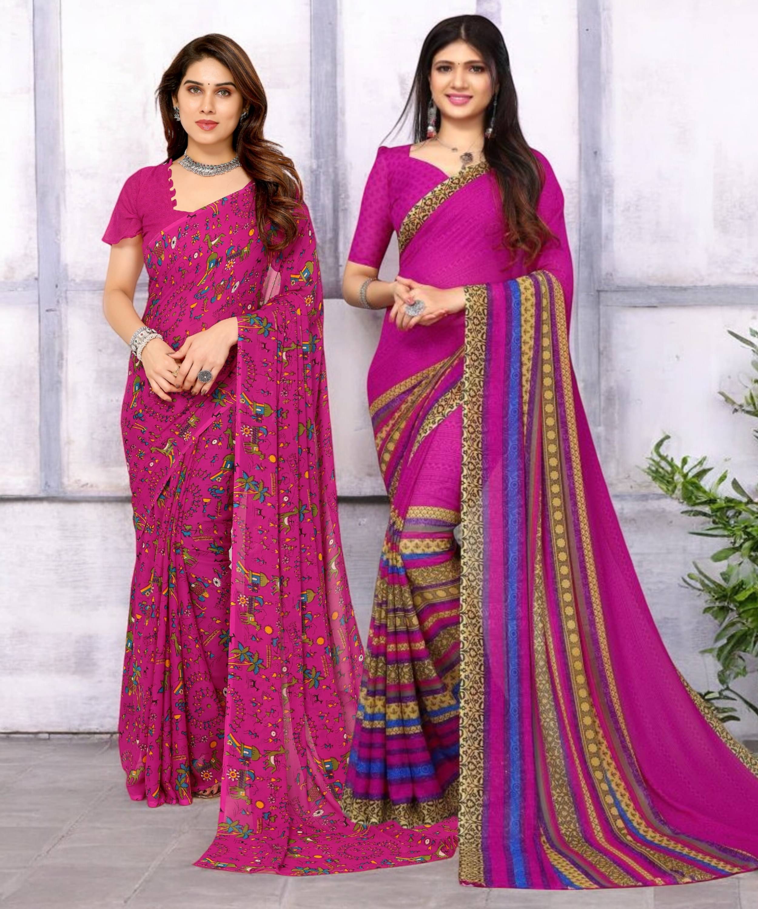 TTH Georgette Printed Saree With Unstitched Blouse Piece ( Multicolor ) TTH Georgette Printed Saree With Unstitched Blouse Piece ( Multicolor )