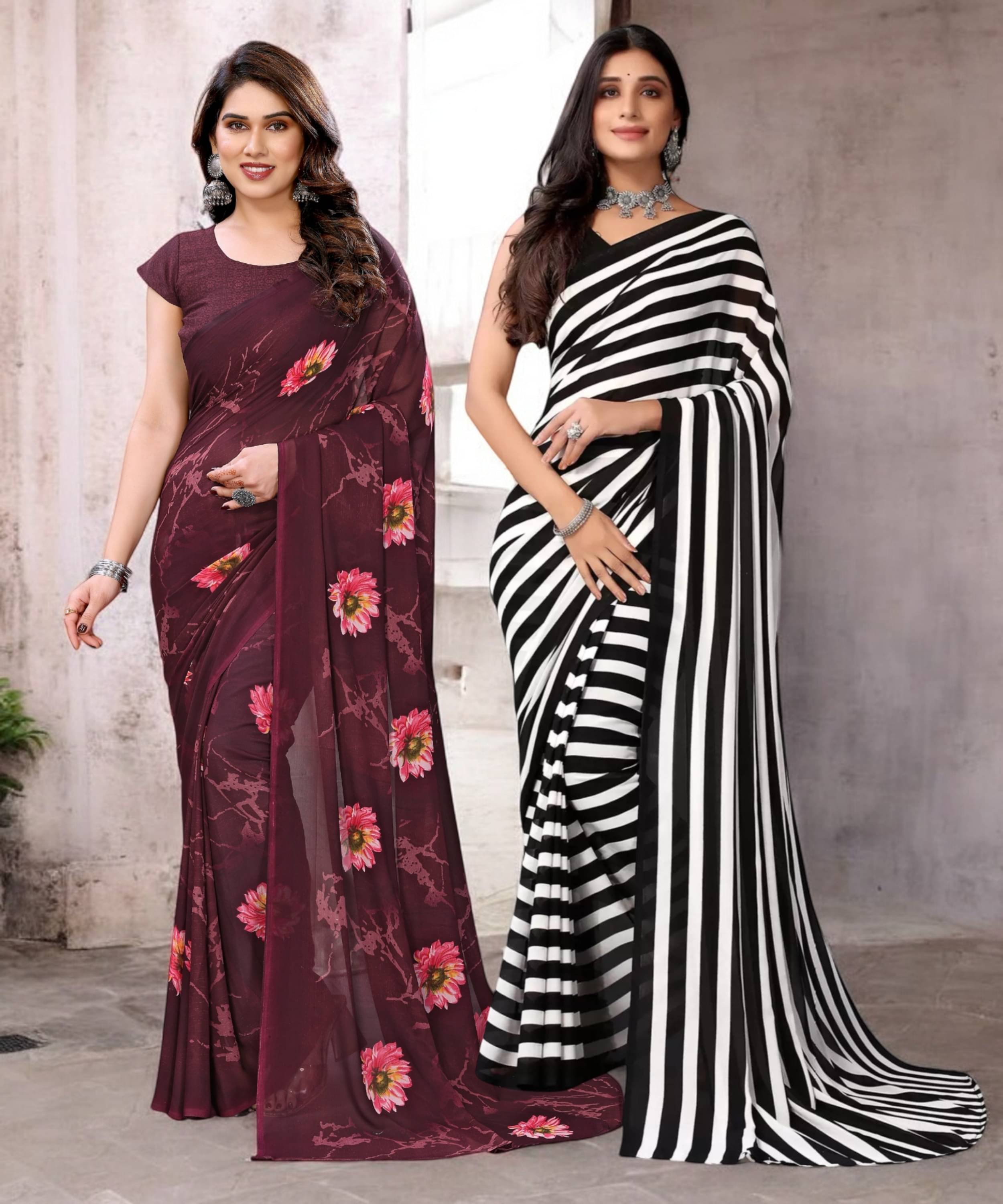 TTH Georgette Printed Saree With Unstitched Blouse Piece ( Multicolor ) TTH Georgette Printed Saree With Unstitched Blouse Piece ( Multicolor )