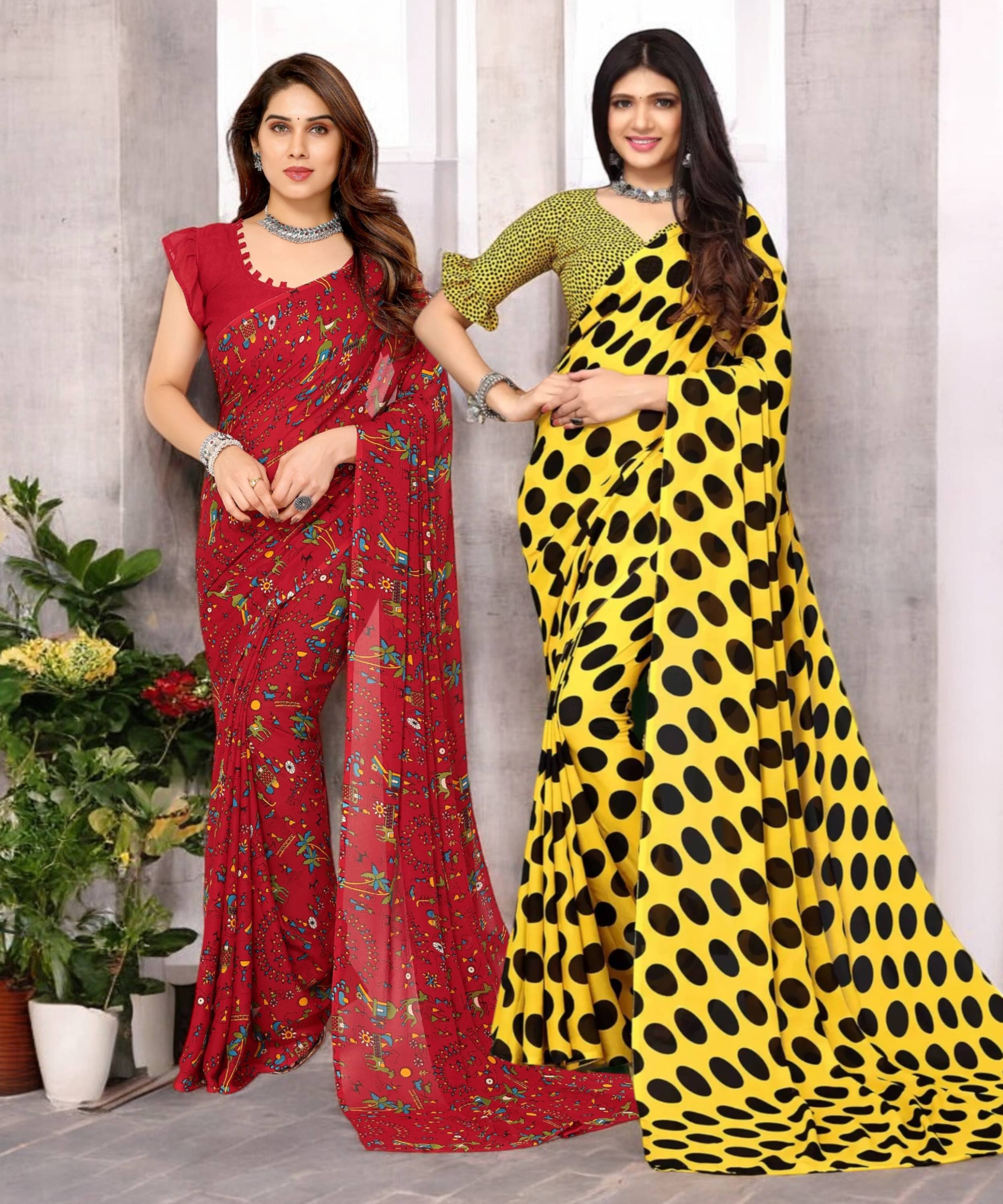     			TTH Georgette Printed Saree With Unstitched Blouse Piece ( Multicolor )
