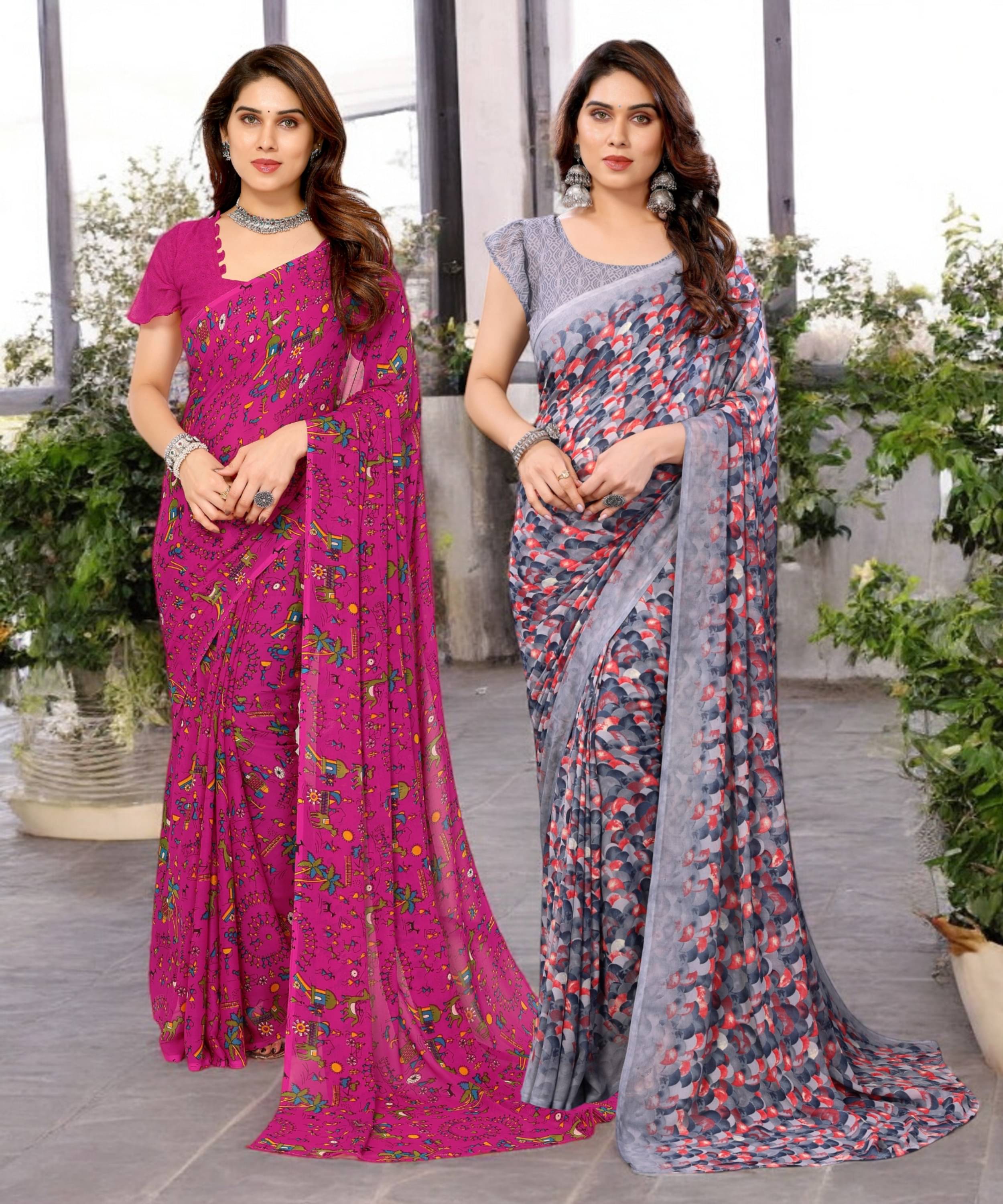 TTH Georgette Printed Saree With Unstitched Blouse Piece ( Multicolor ) TTH Georgette Printed Saree With Unstitched Blouse Piece ( Multicolor )