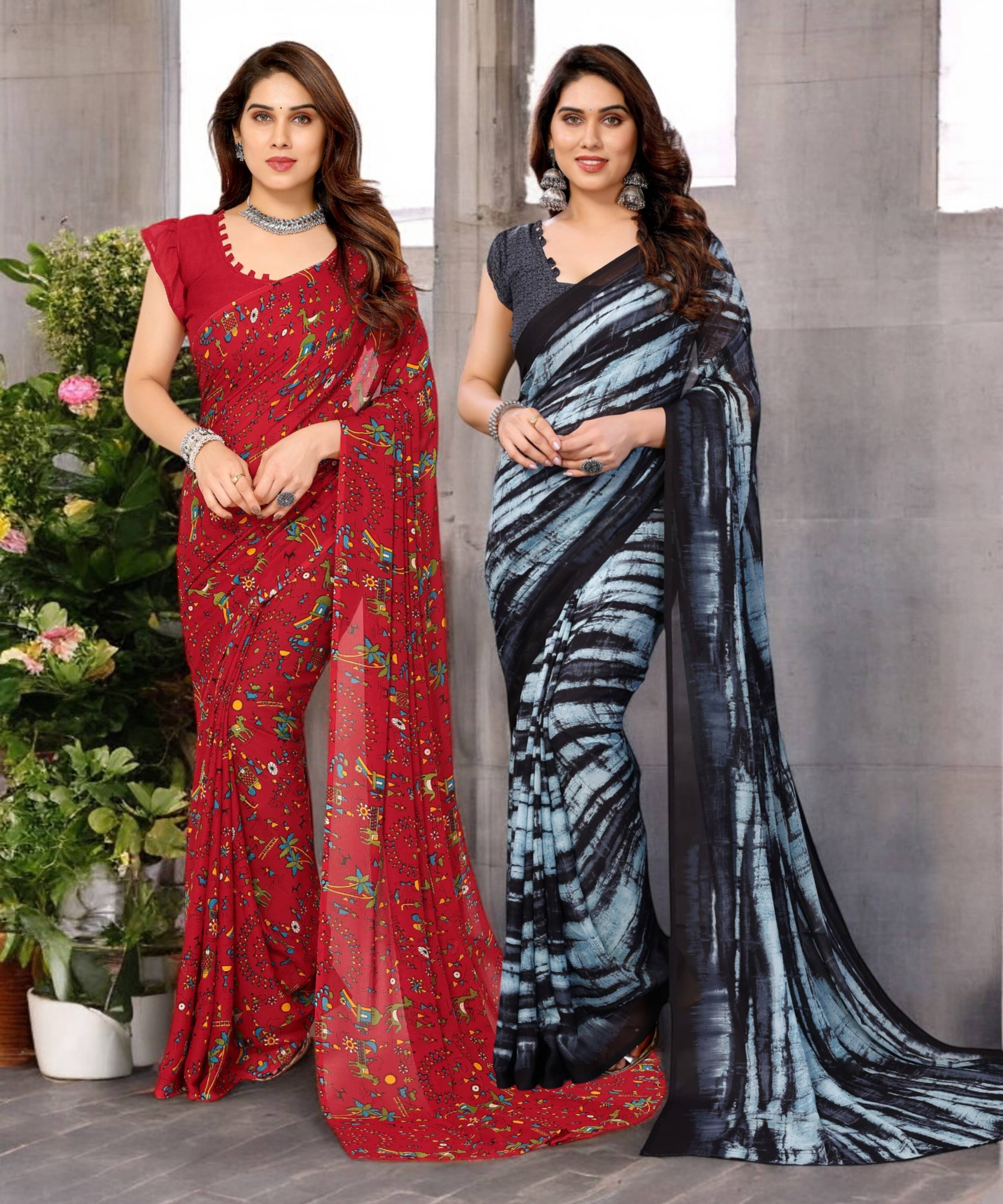 TTH Georgette Printed Saree With Unstitched Blouse Piece ( Multicolor ) TTH Georgette Printed Saree With Unstitched Blouse Piece ( Multicolor )