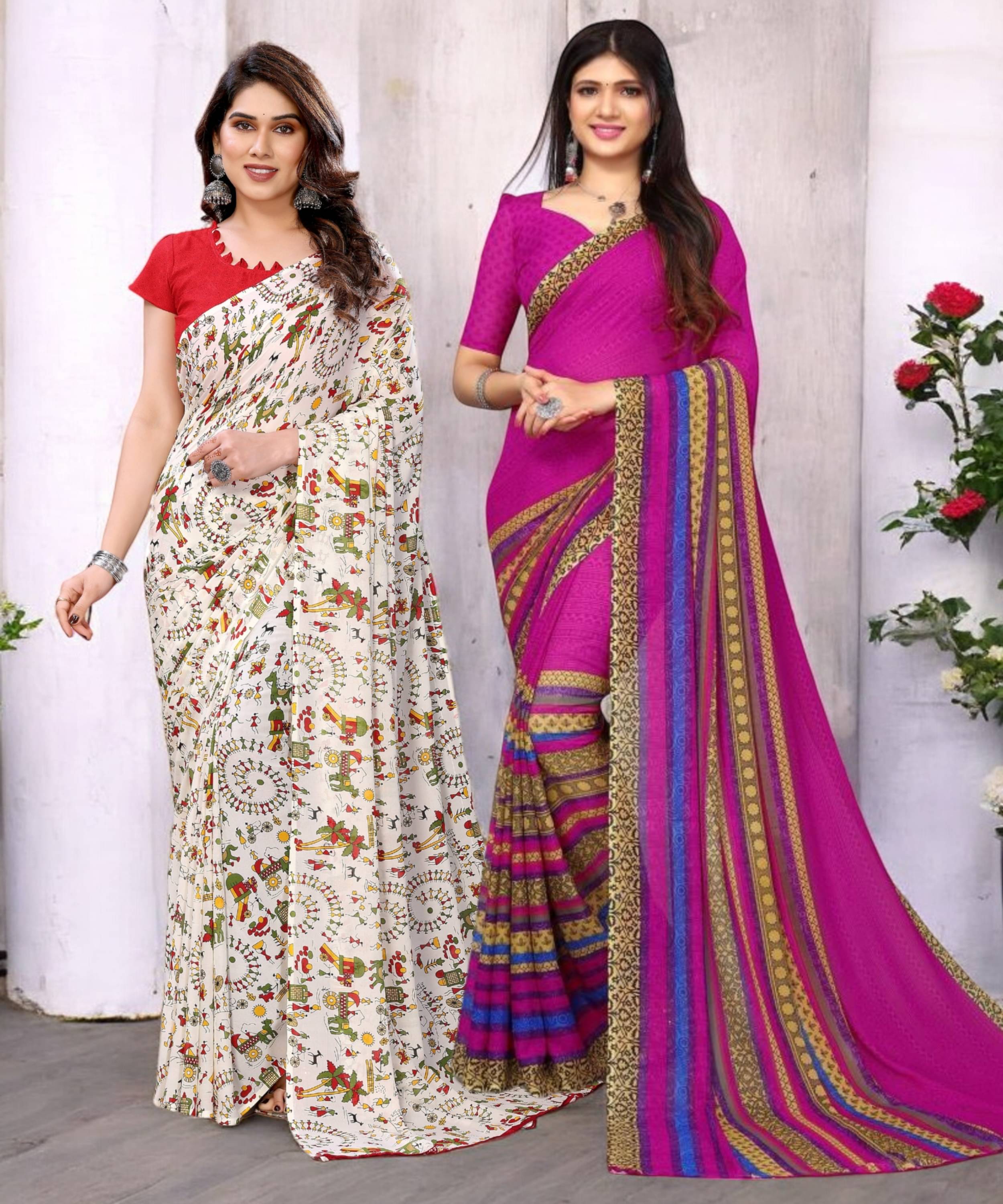 TTH Georgette Printed Saree With Unstitched Blouse Piece ( Multicolor ) TTH Georgette Printed Saree With Unstitched Blouse Piece ( Multicolor )