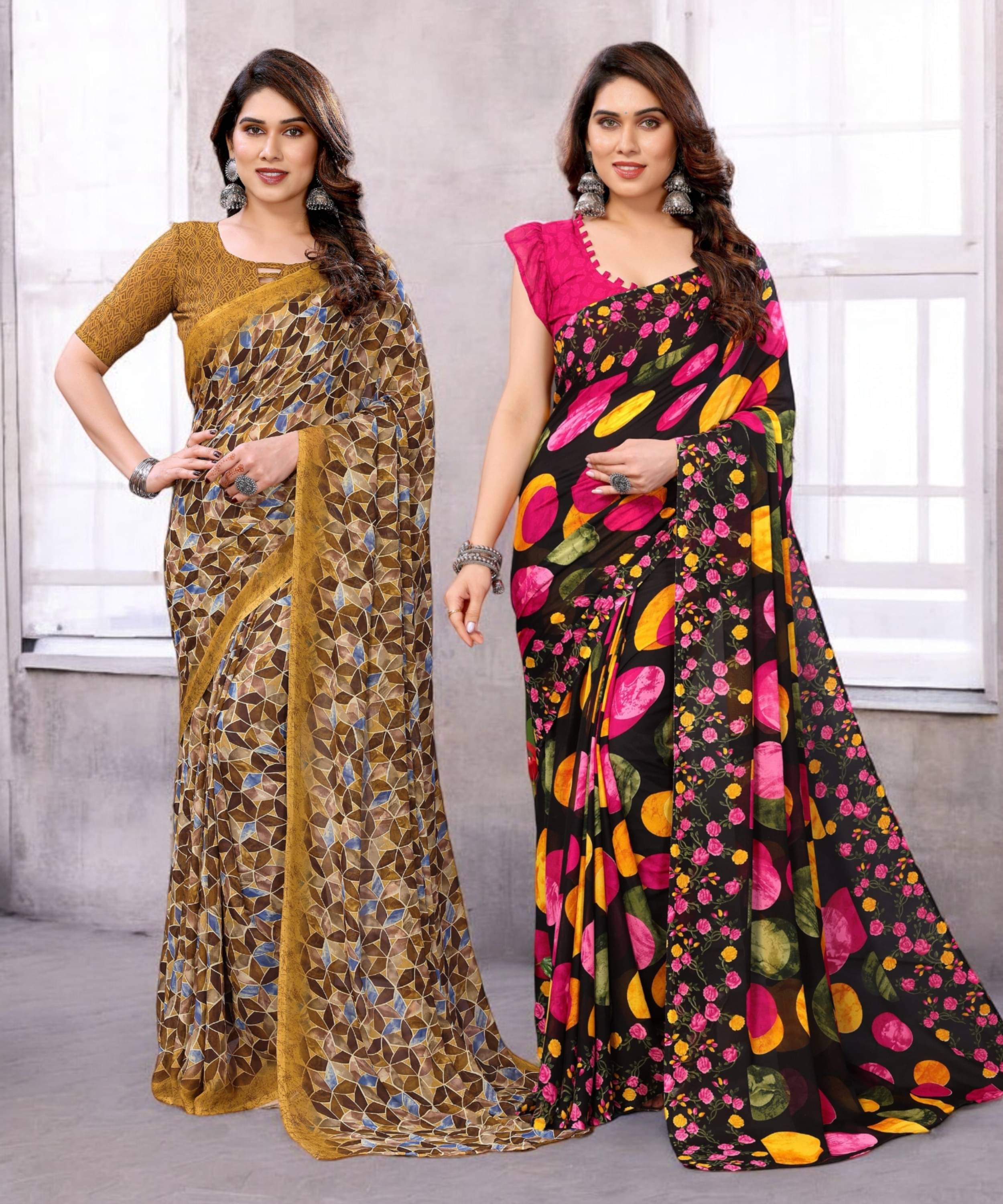 TTH Georgette Printed Saree With Unstitched Blouse Piece ( Multicolor ) TTH Georgette Printed Saree With Unstitched Blouse Piece ( Multicolor )