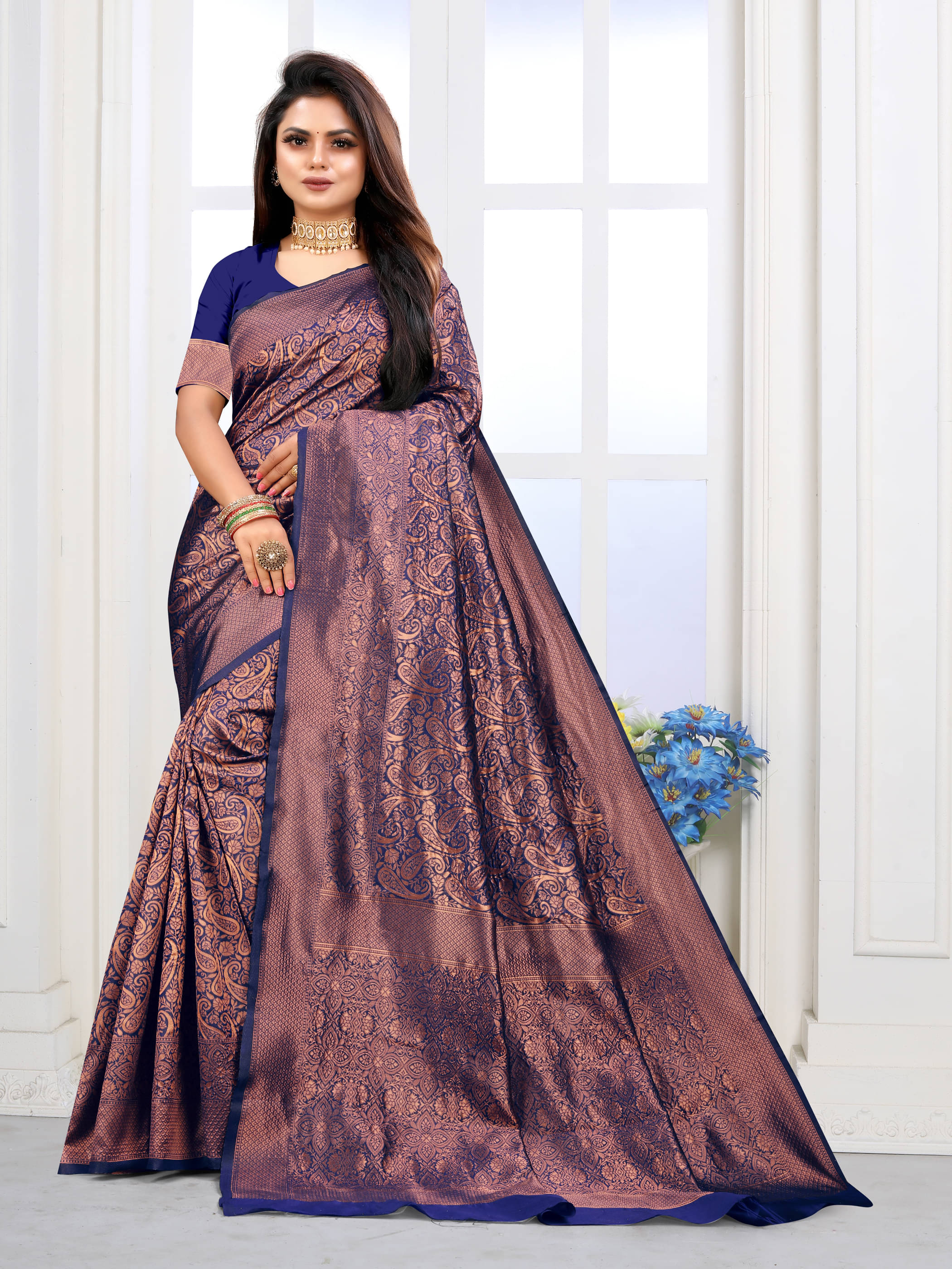 VEDANT VASTRAM Art Silk Self Design Saree With Unstitched Blouse Piece ( Navy Blue ) VEDANT VASTRAM Art Silk Self Design Saree With Unstitched Blouse Piece ( Navy Blue )