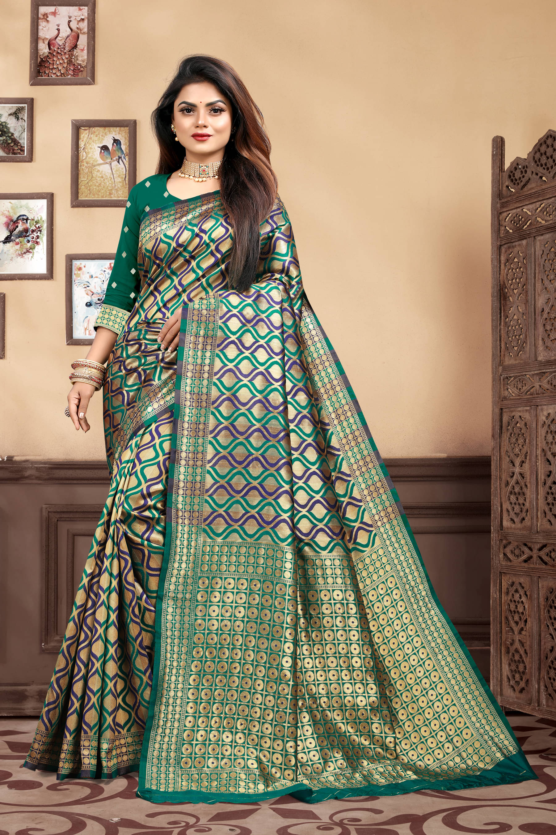 VEDANT VASTRAM Art Silk Self Design Saree With Unstitched Blouse Piece ( Rama )     			VEDANT VASTRAM Art Silk Self Design Saree With Unstitched Blouse Piece ( Rama )