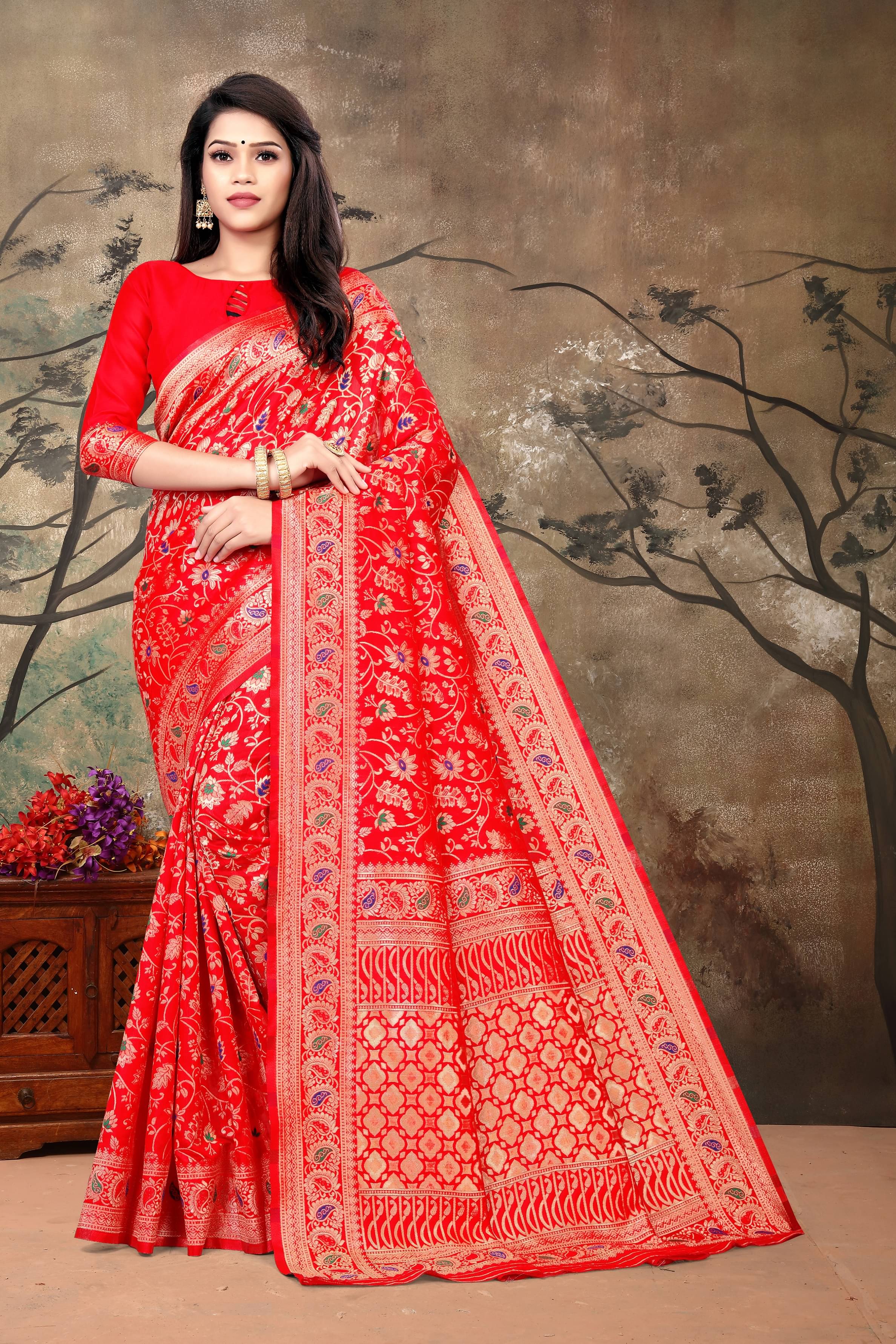     			VEDANT VASTRAM Art Silk Self Design Saree With Unstitched Blouse Piece ( Red )