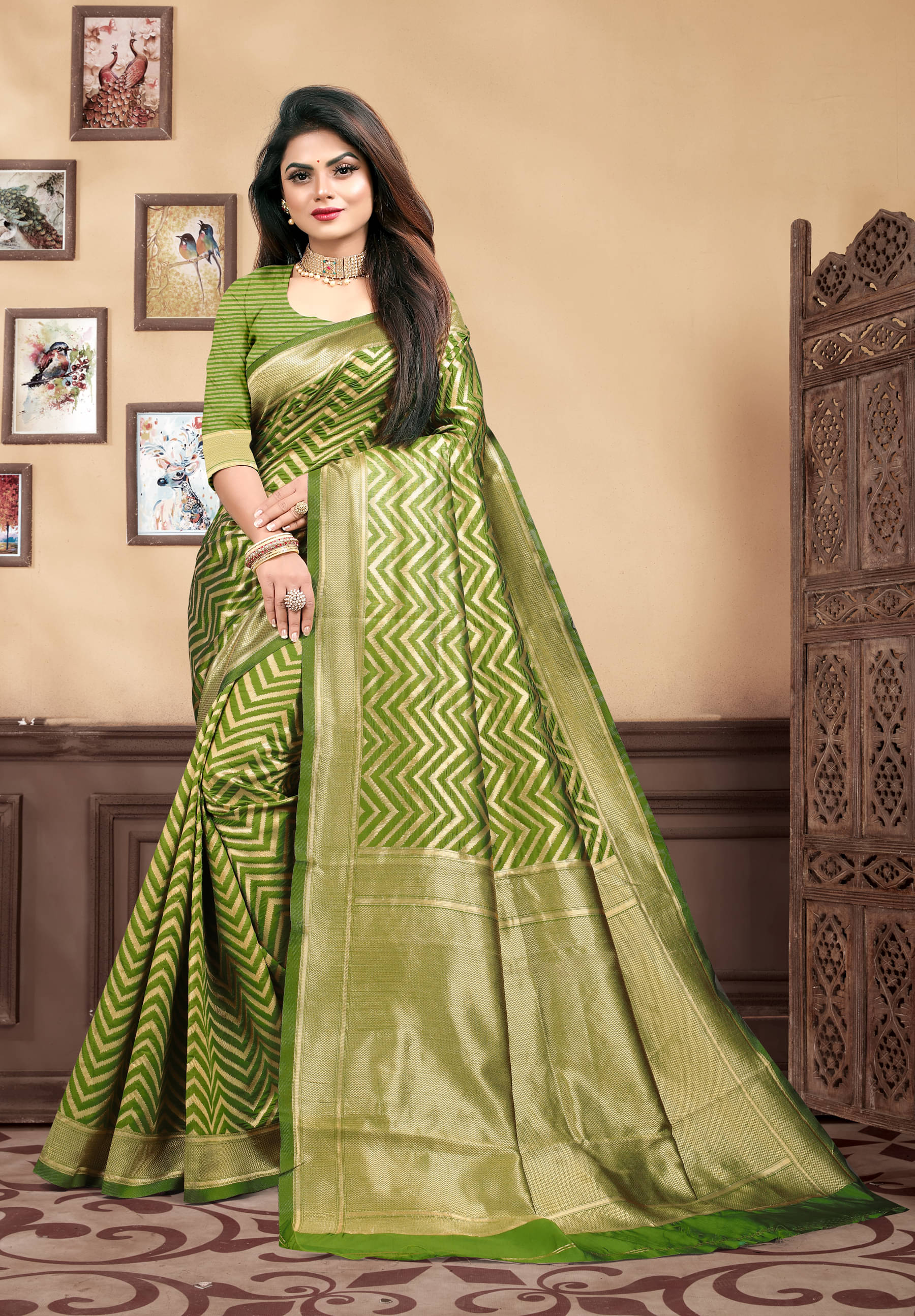 VEDANT VASTRAM Art Silk Self Design Saree With Unstitched Blouse Piece ( Light Green )     			VEDANT VASTRAM Art Silk Self Design Saree With Unstitched Blouse Piece ( Light Green )