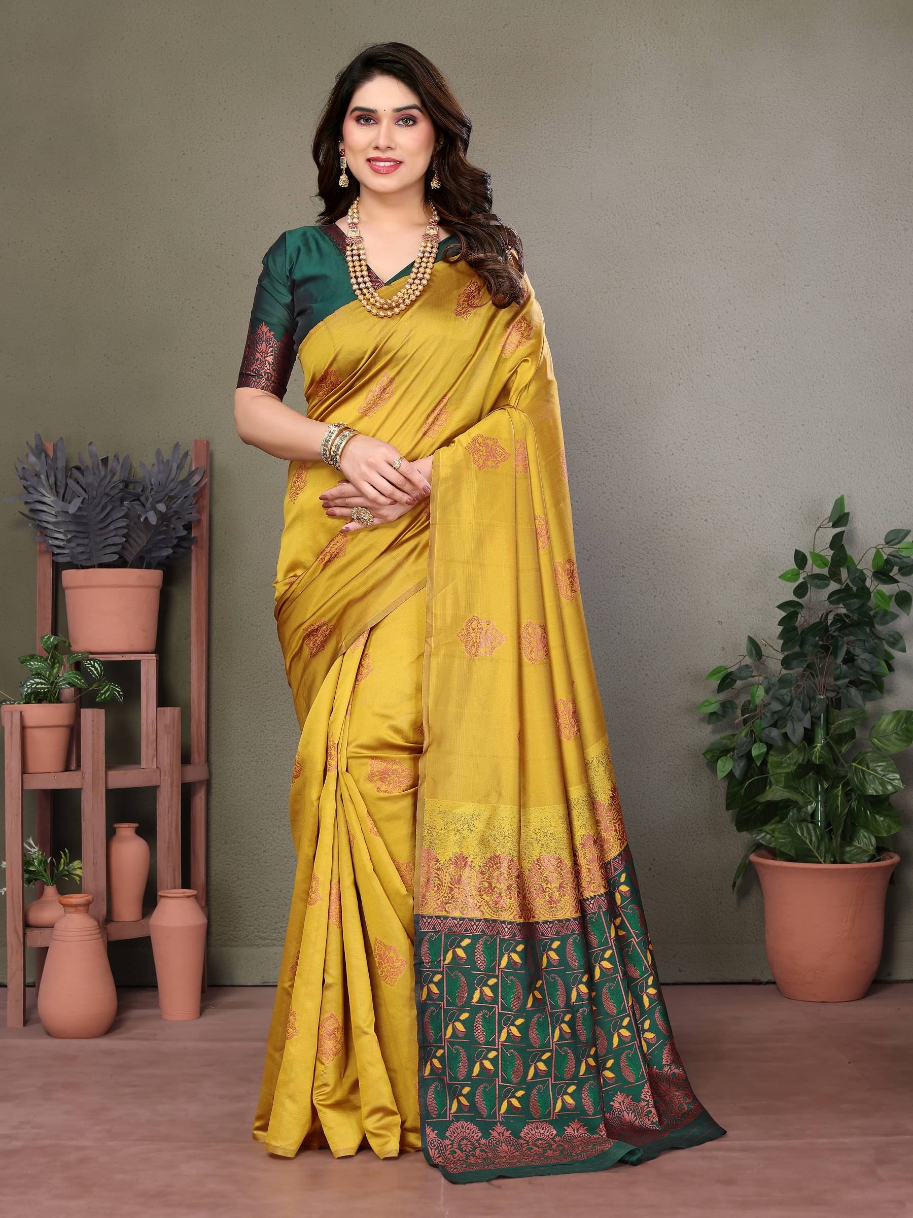 VEDANT VASTRAM Art Silk Self Design Saree With Unstitched Blouse Piece ( Mustard ) VEDANT VASTRAM Art Silk Self Design Saree With Unstitched Blouse Piece ( Mustard )