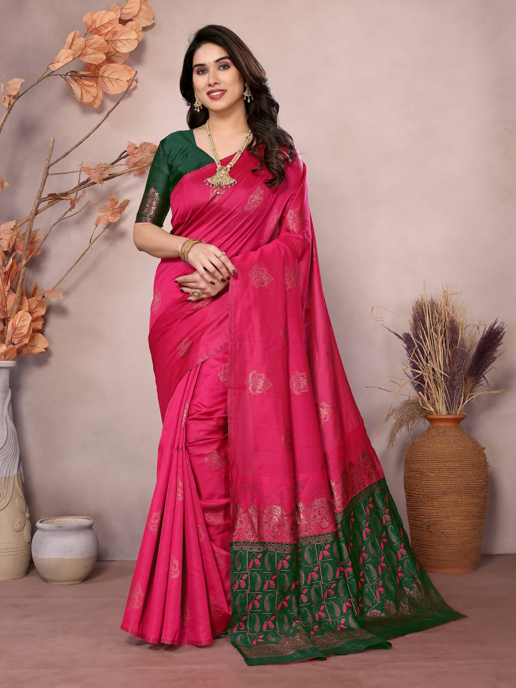     			VEDANT VASTRAM Art Silk Self Design Saree With Unstitched Blouse Piece ( Pink )
