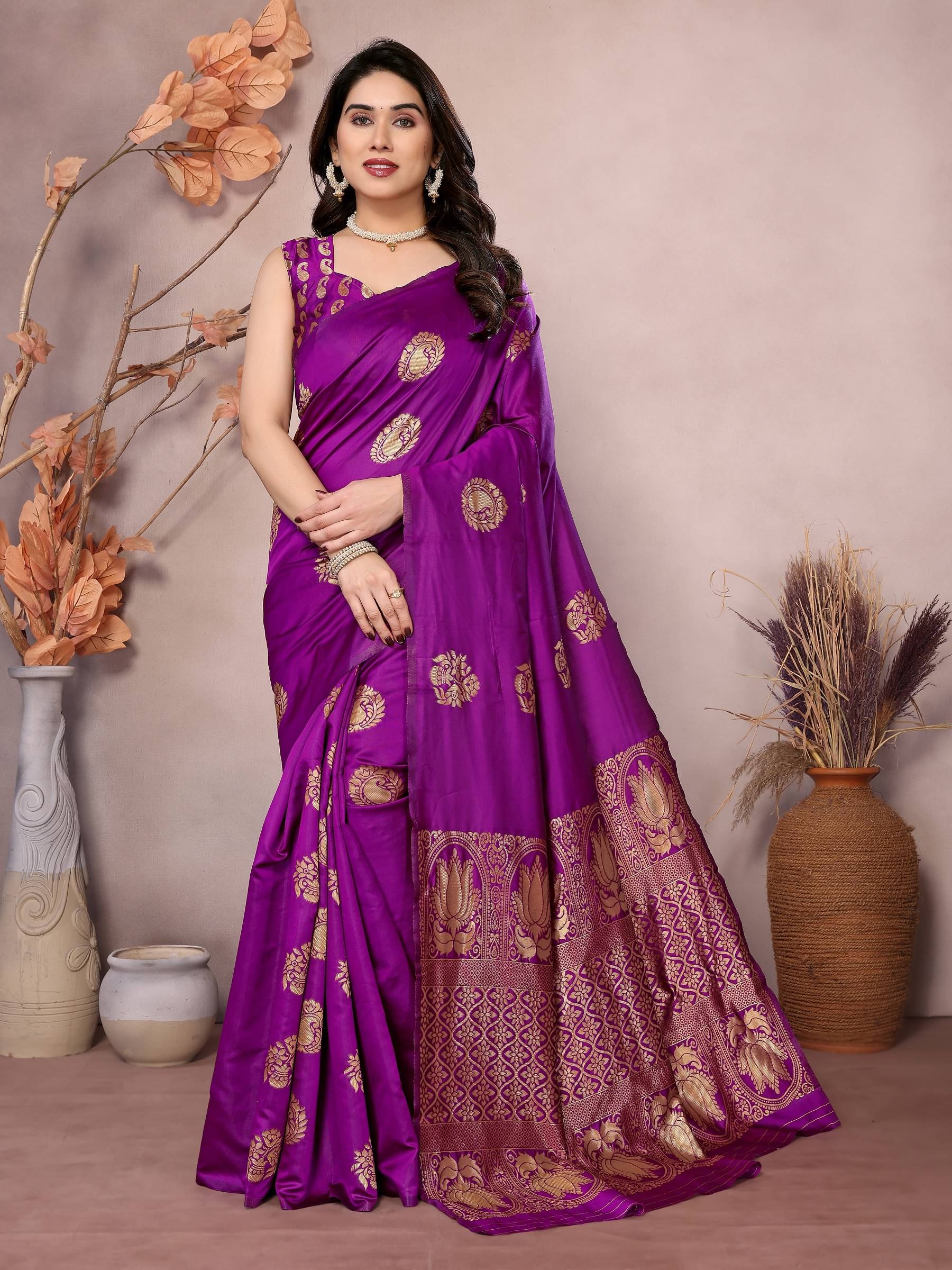 VEDANT VASTRAM Art Silk Self Design Saree With Unstitched Blouse Piece ( Purple ) VEDANT VASTRAM Art Silk Self Design Saree With Unstitched Blouse Piece ( Purple )