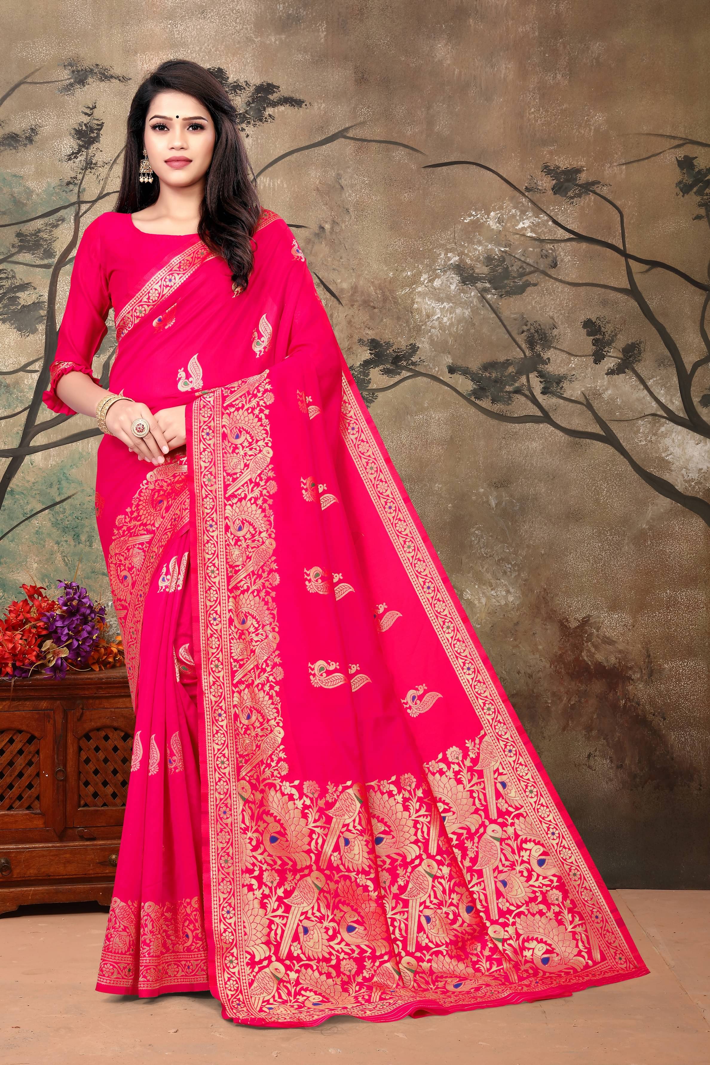     			VEDANT VASTRAM Art Silk Self Design Saree With Unstitched Blouse Piece ( Pink )