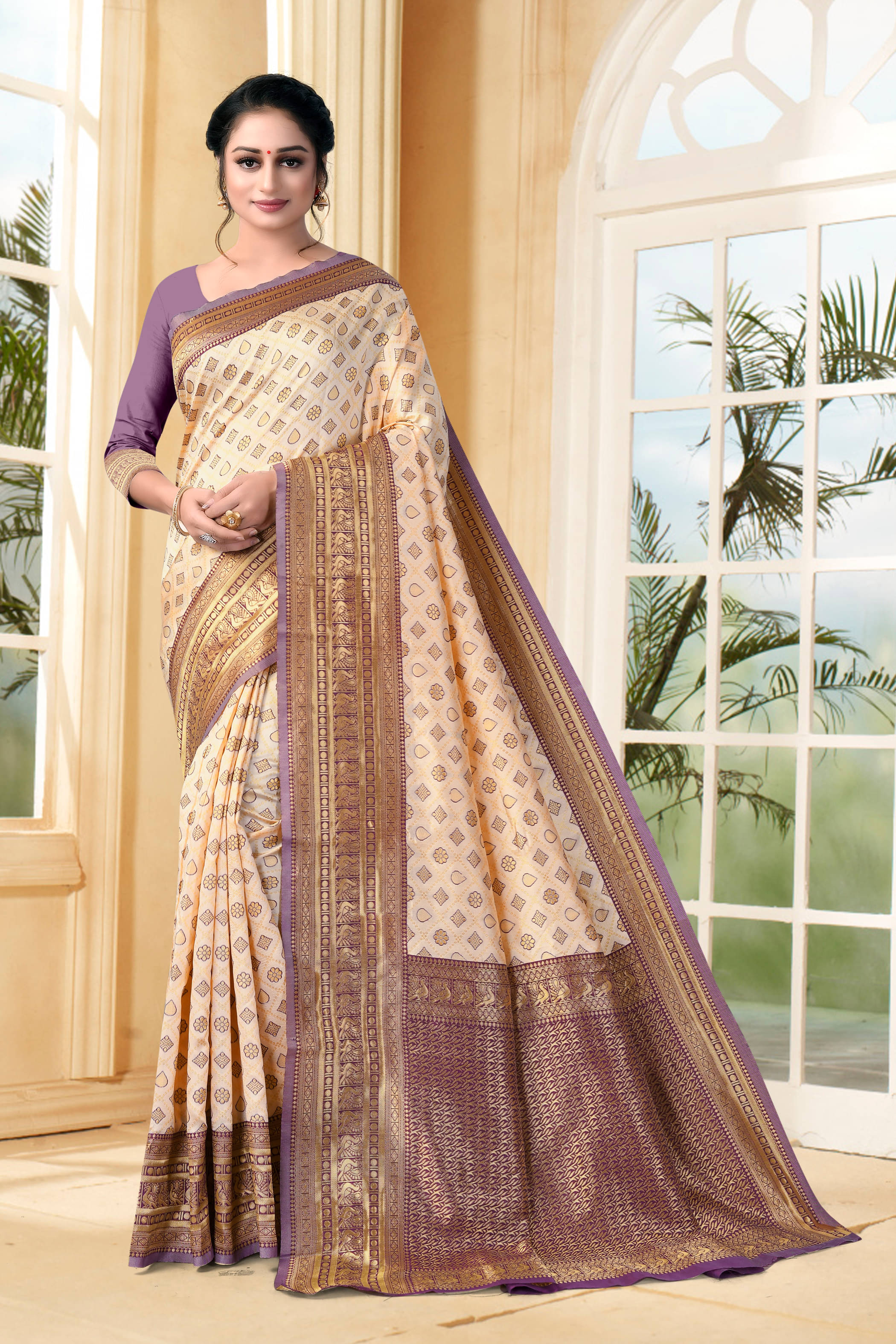     			VEDANT VASTRAM Art Silk Self Design Saree With Unstitched Blouse Piece ( Cream )