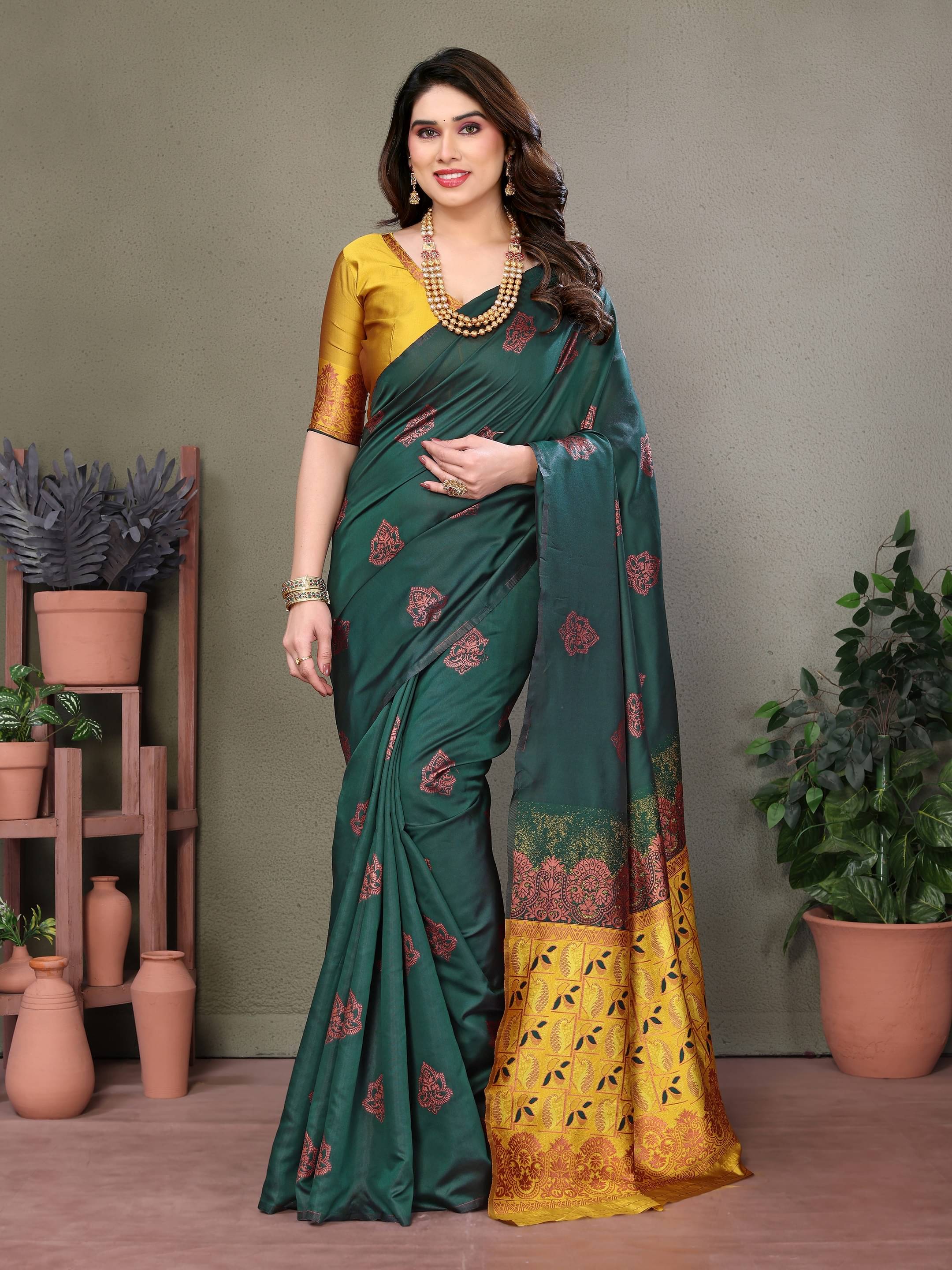 VEDANT VASTRAM Art Silk Self Design Saree With Unstitched Blouse Piece ( Green ) VEDANT VASTRAM Art Silk Self Design Saree With Unstitched Blouse Piece ( Green )