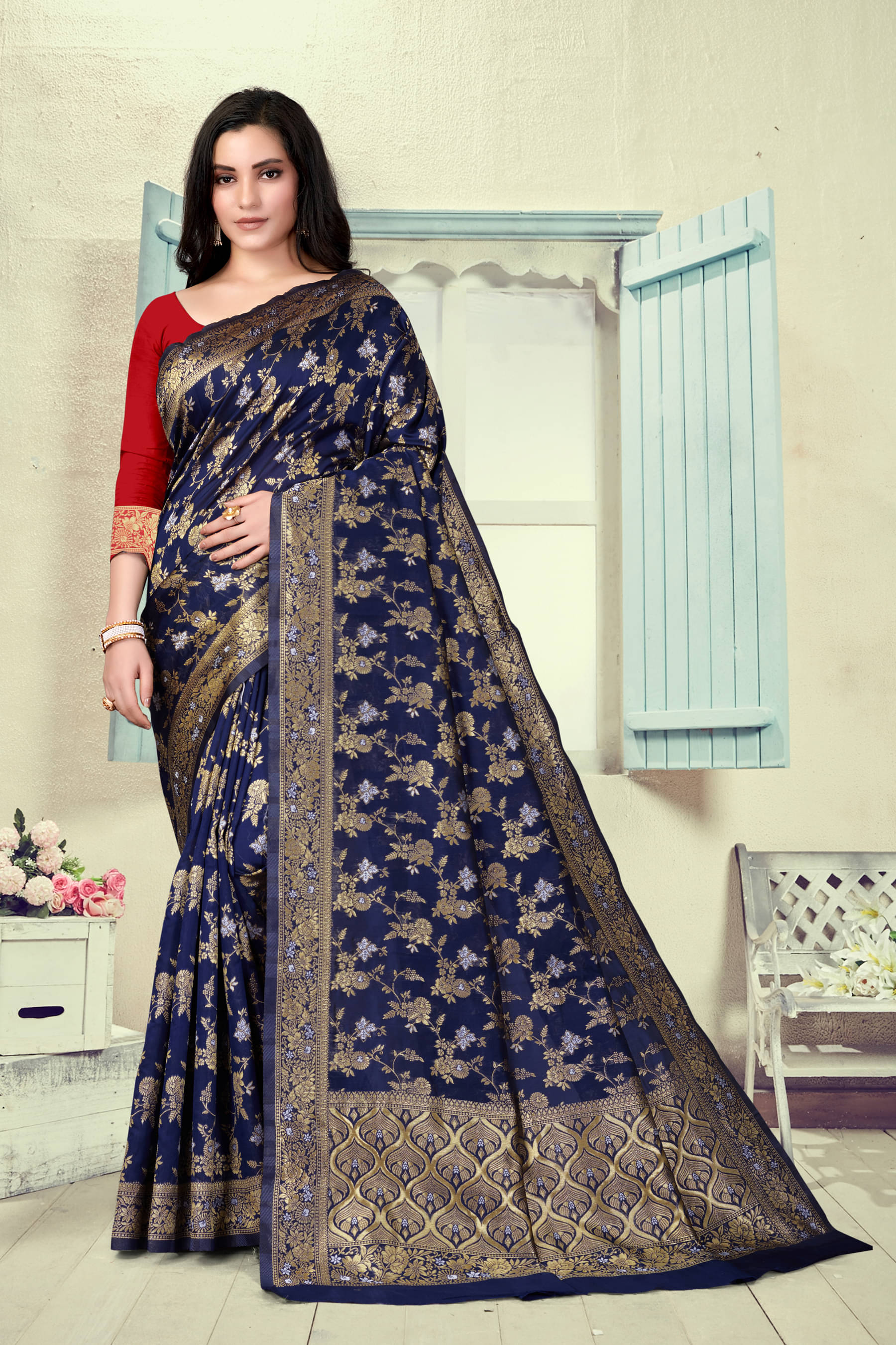 VEDANT VASTRAM Art Silk Woven Saree With Unstitched Blouse Piece ( Navy Blue ) VEDANT VASTRAM Art Silk Woven Saree With Unstitched Blouse Piece ( Navy Blue )